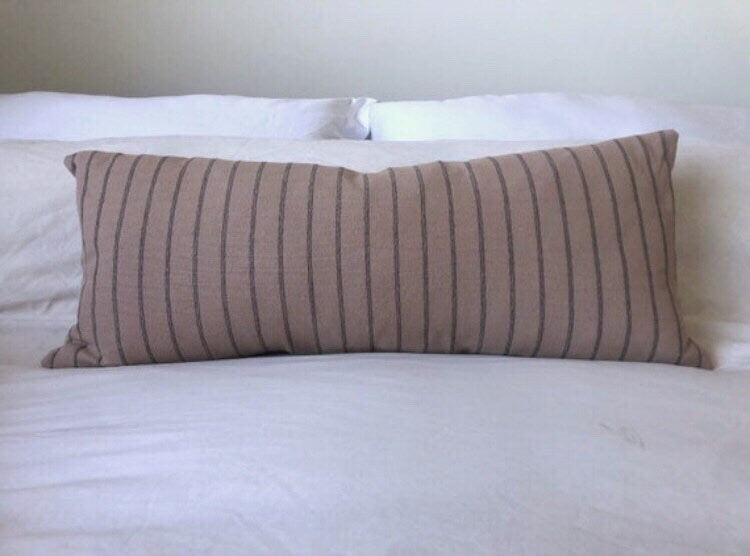 Woven Cotton Long Lumbar Pillow Cover, Brown Stripe Boho Cushion