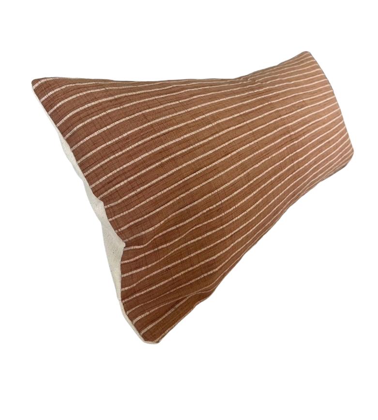 Long Terracotta bolster pillow cover: with an organic cotton envelope reverse