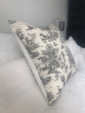 French farmhouse cushion cover, in anthracite grey toile de jouy cotton fabric