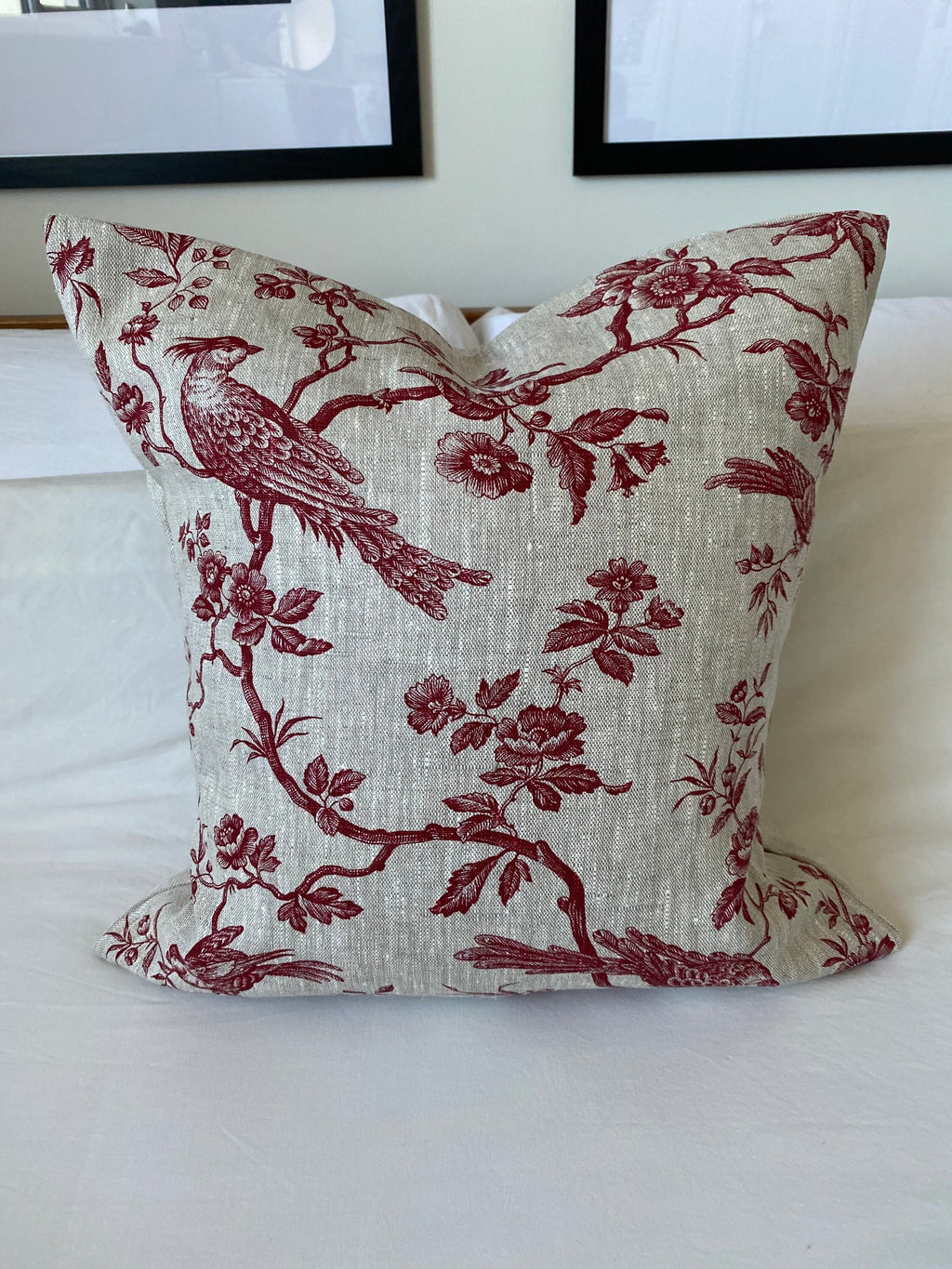French Toile de Jouy Linen Pillow Cover, red Vintage Farmhouse Decor