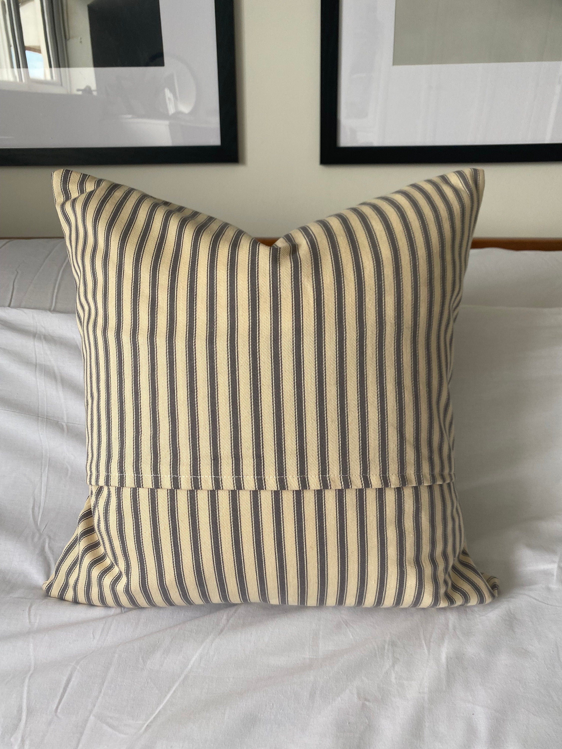 Grey Stripe Ticking Pillow Cover, French Country Farmhouse Cushion