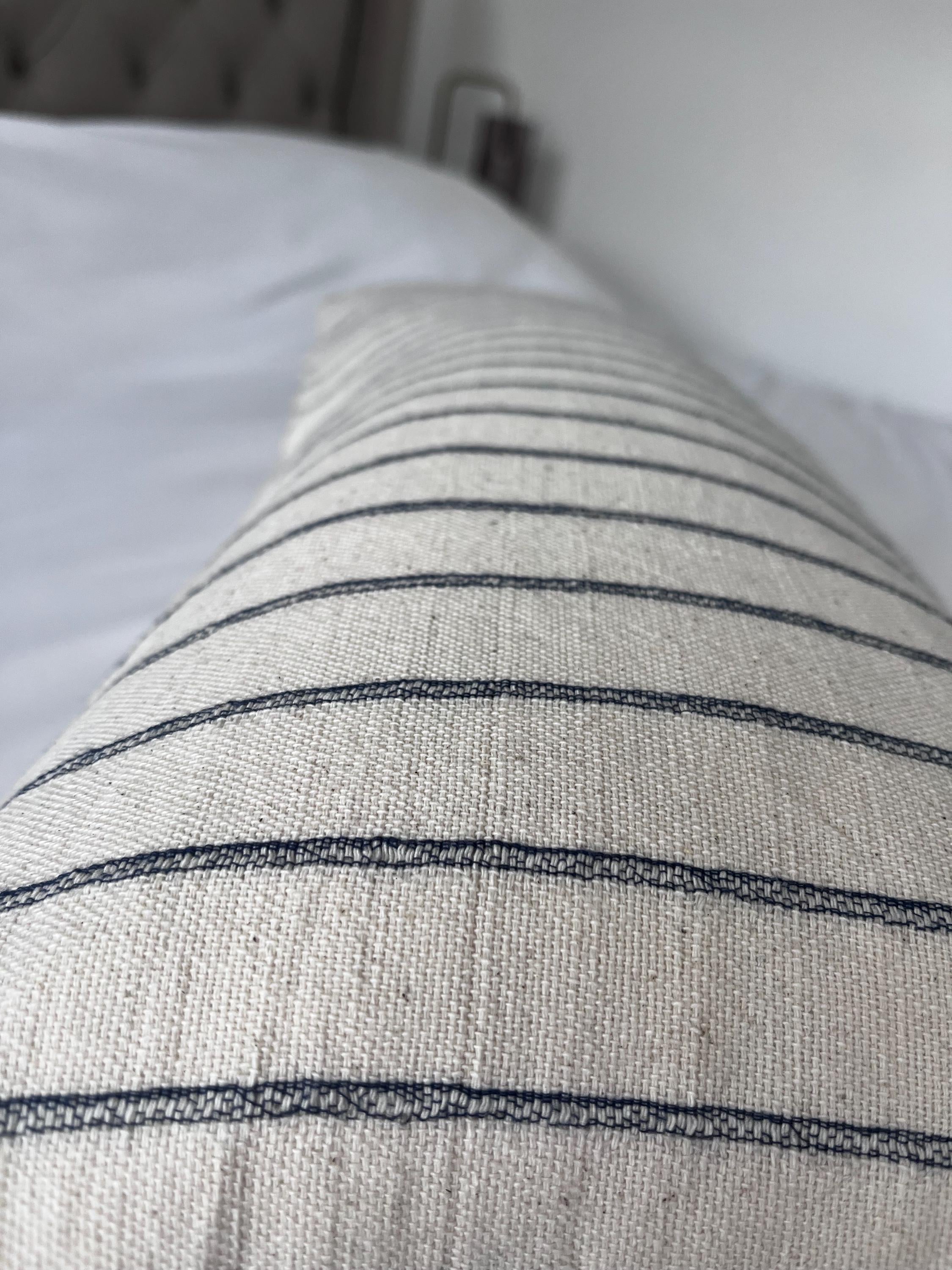 Neutral Stripe Bolster Pillow Cover, Dark Blue Bench Cushion