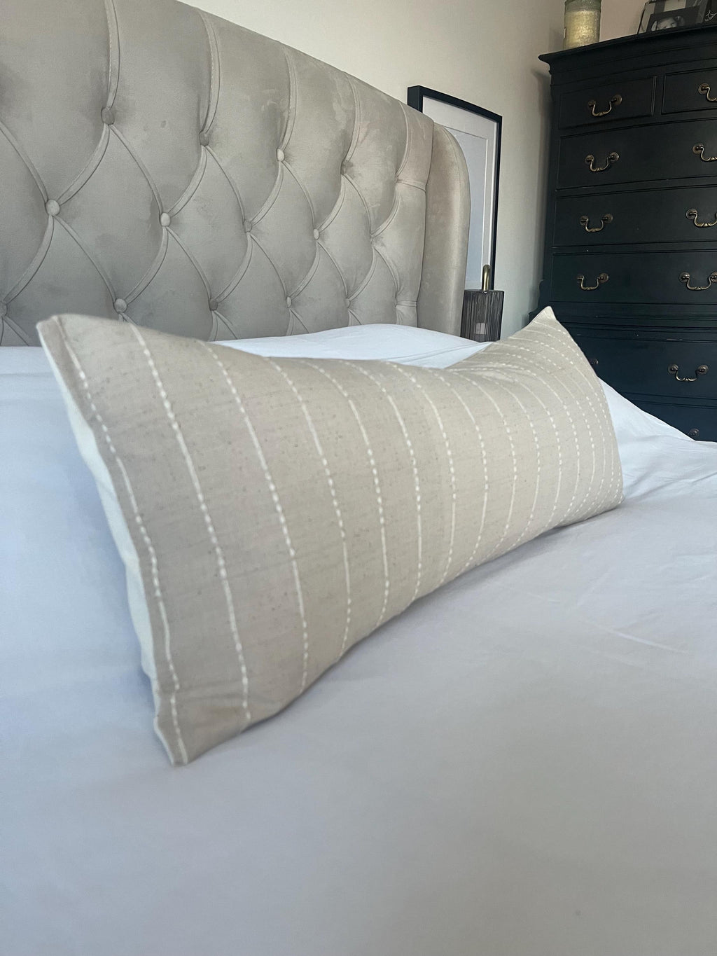 Neutral Stripe Bolster Pillow Cover: Earth Tones Hmong Cushion, sand beige throws