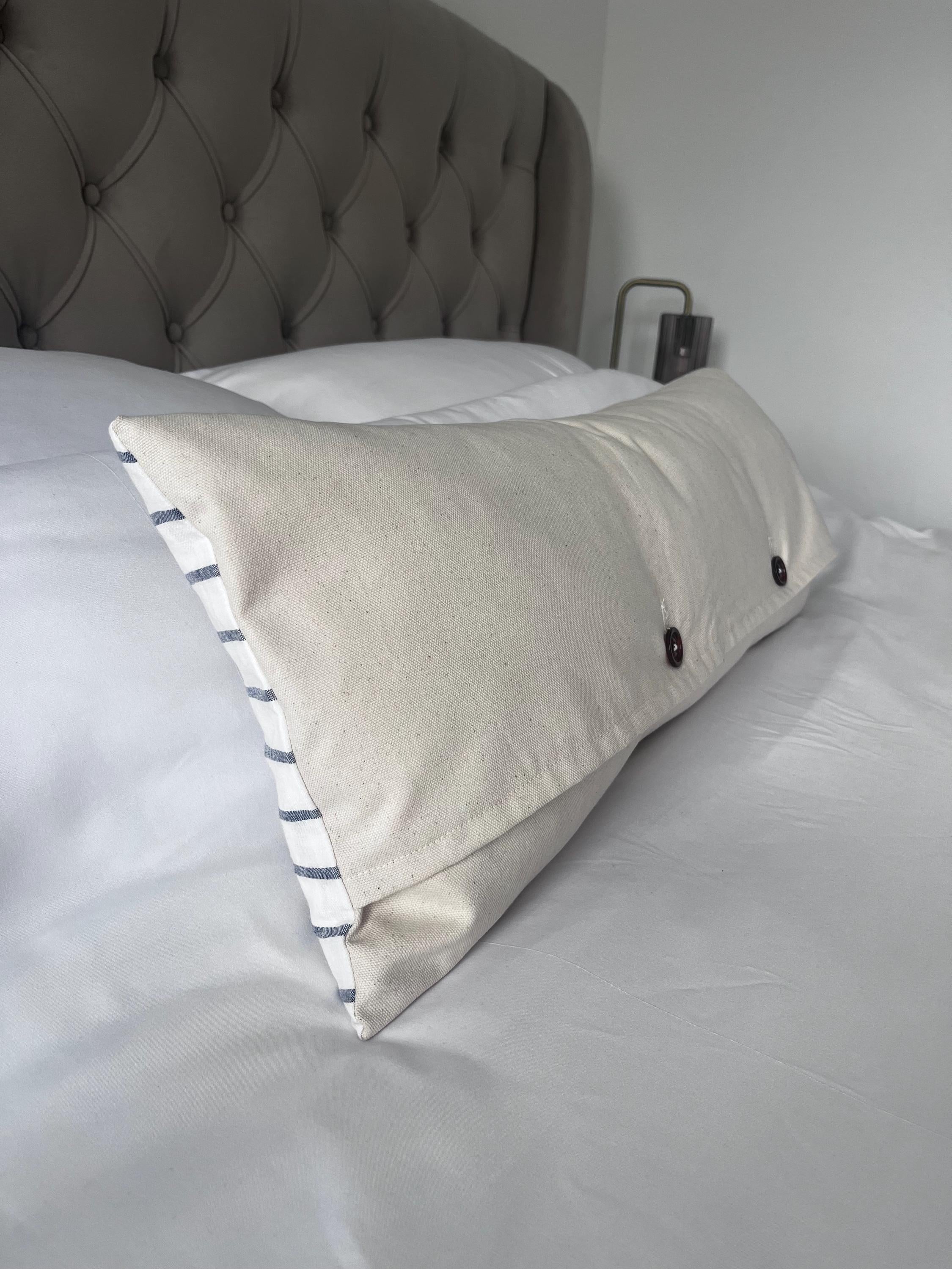 Extra long bolster pillow cover, coastal lumber cushion cover, indigo blue stripe cushions