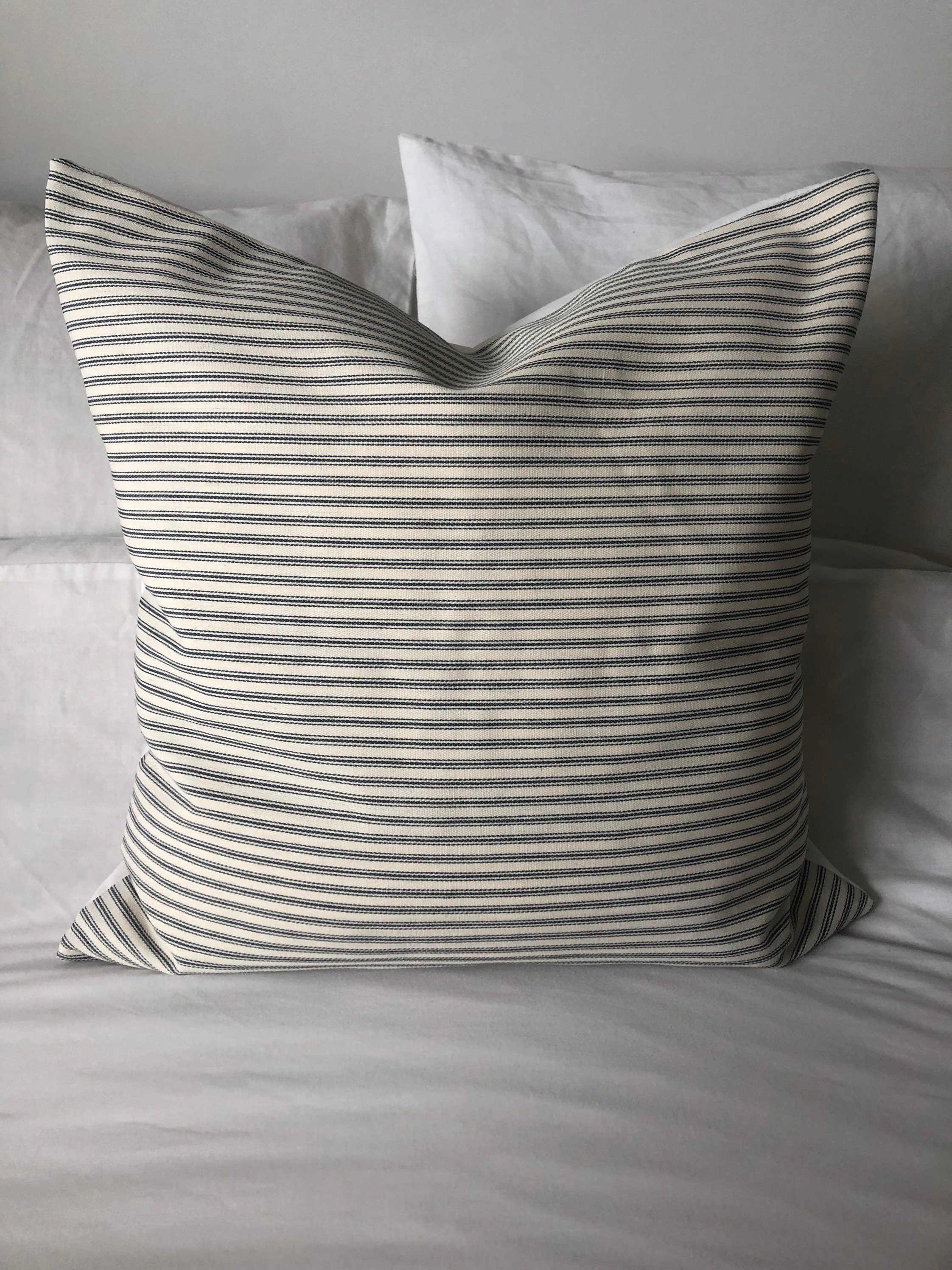 Charcoal grey stripe cushion covers, neutral home decor, french vintage farmhouse