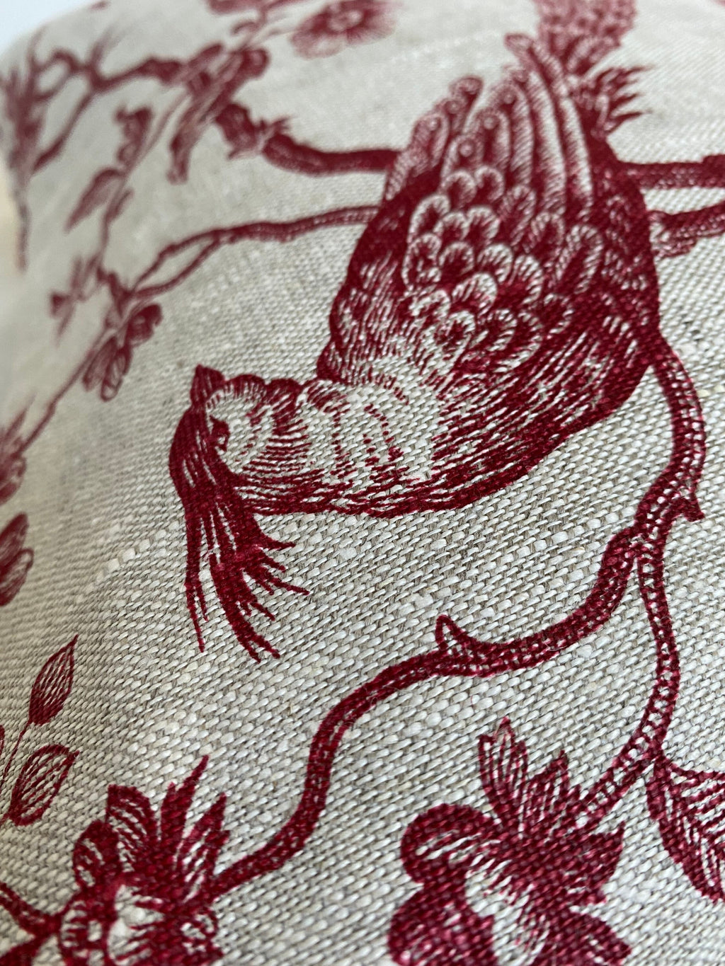 French Country Pillow Cover, Bordeaux Red Toile de Jouy Linen, Vintage Farmhouse Decor