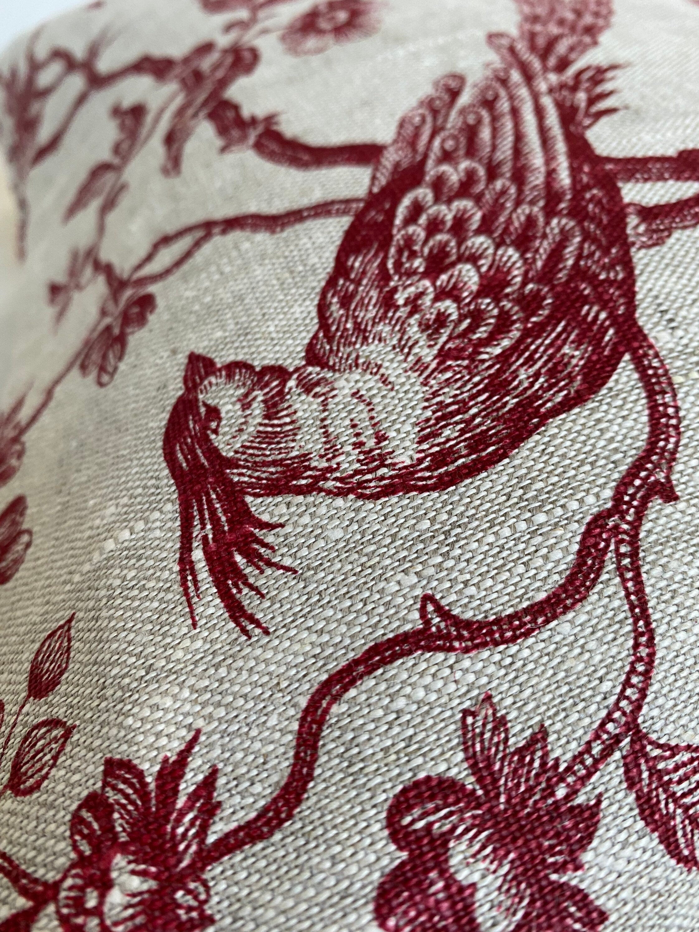 French Country Pillow Cover, Bordeaux Red Toile de Jouy Linen, Vintage Farmhouse Decor