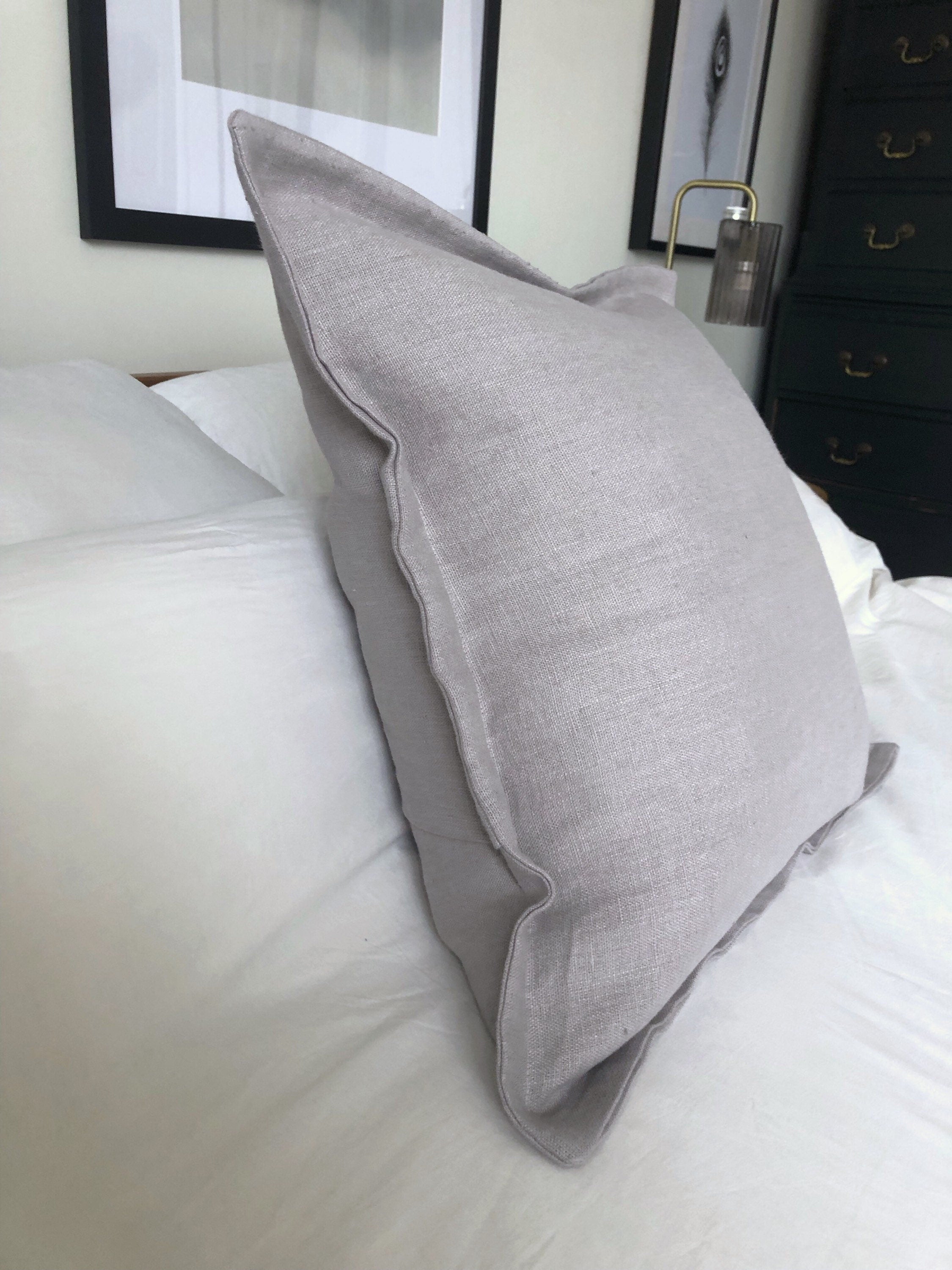 Light Grey Linen Cushion Cover, French Vintage Style, Oxford Edging