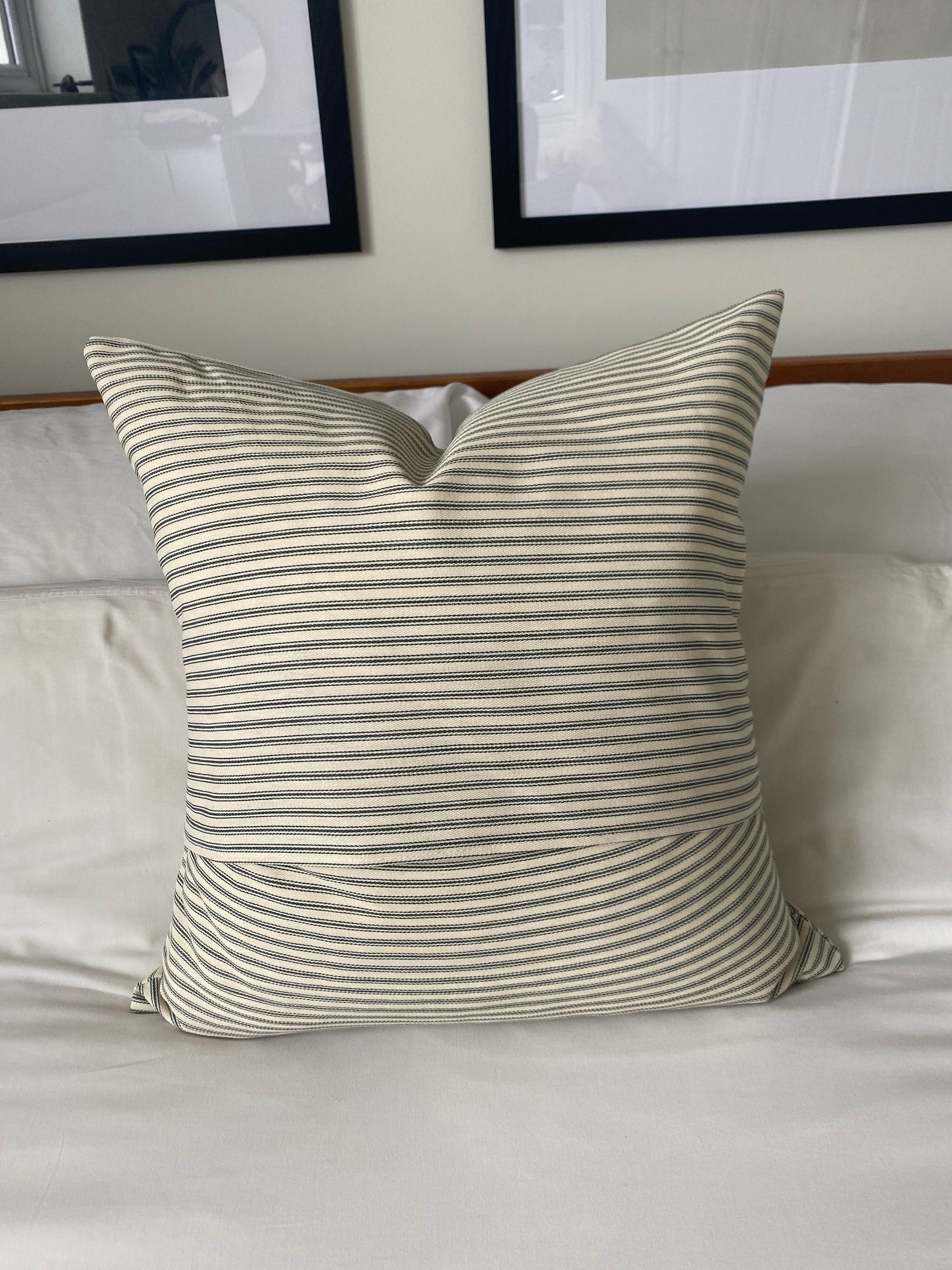 Farmhouse Ticking Stripe Pillow Cover, Charcoal Grey, Vintage Style