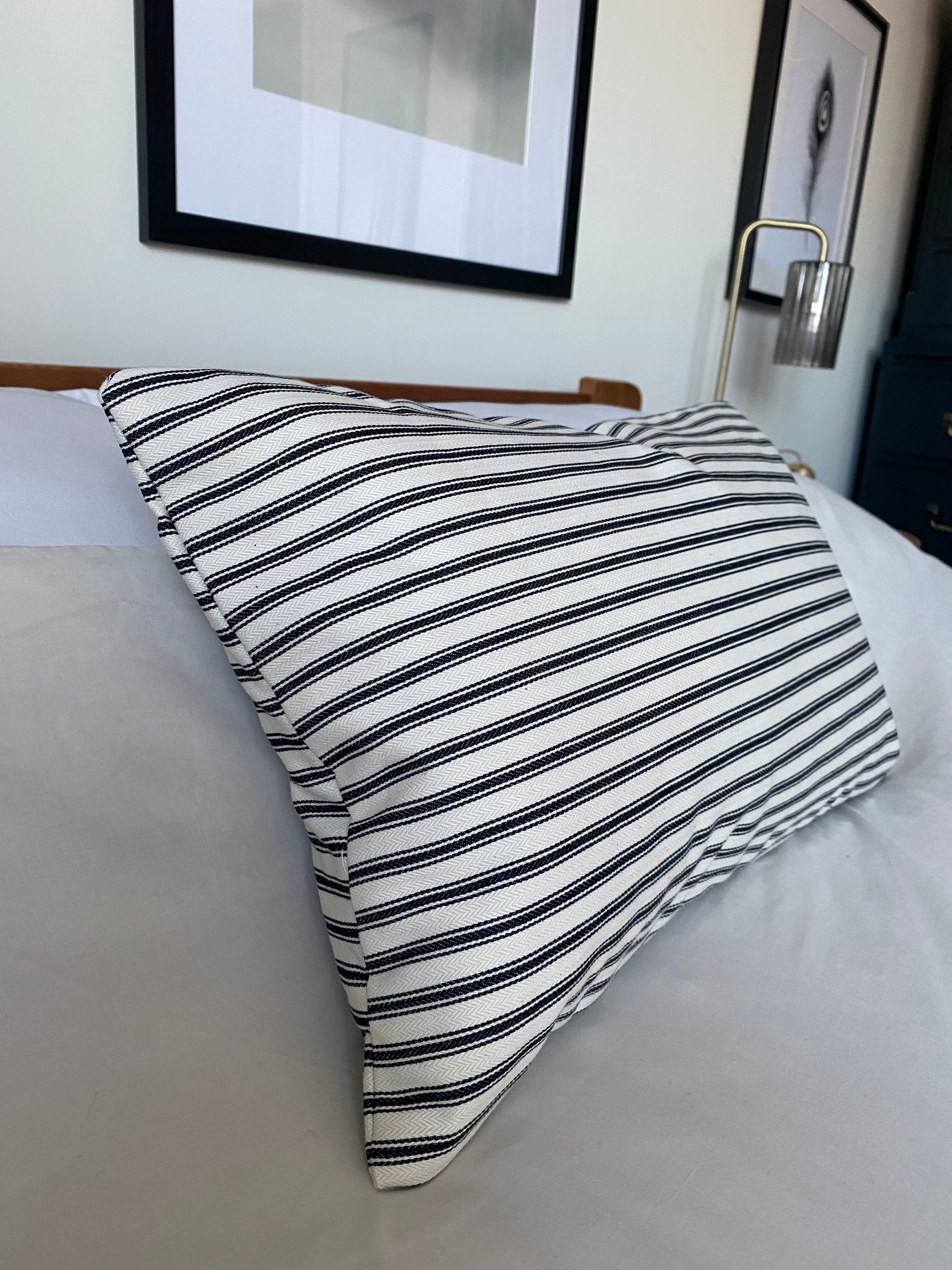 black ticking stripe bolster pillow cover, French vintage decor