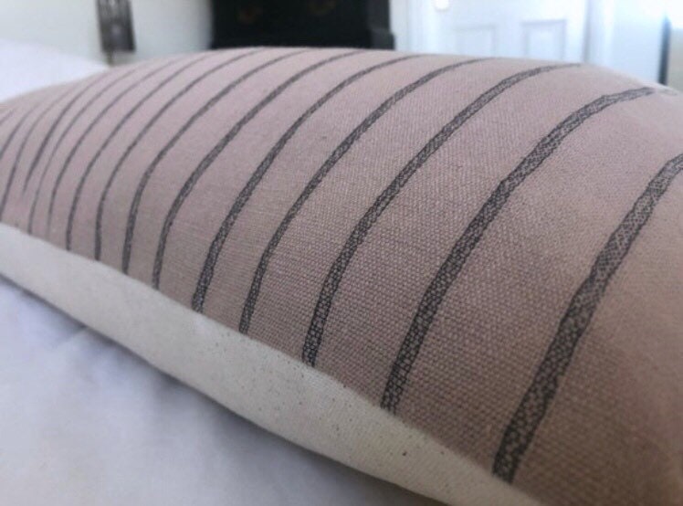 Extra Long Lumbar Pillow Cover, Brown Stripe Woven Cotton, Boho Decor