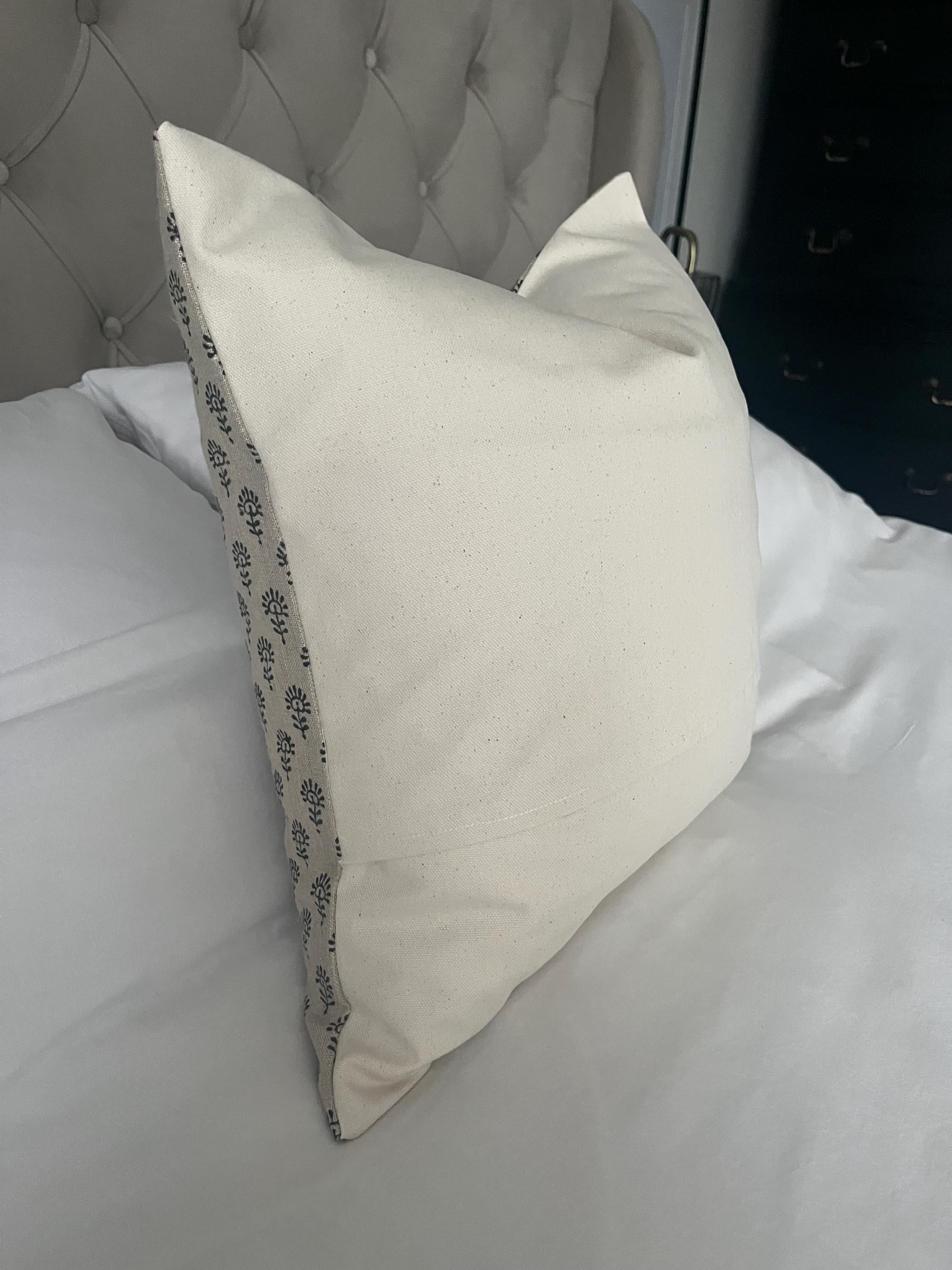 Beige Linen Block Print Pillow Cover: Neutral Bohemian Cushion