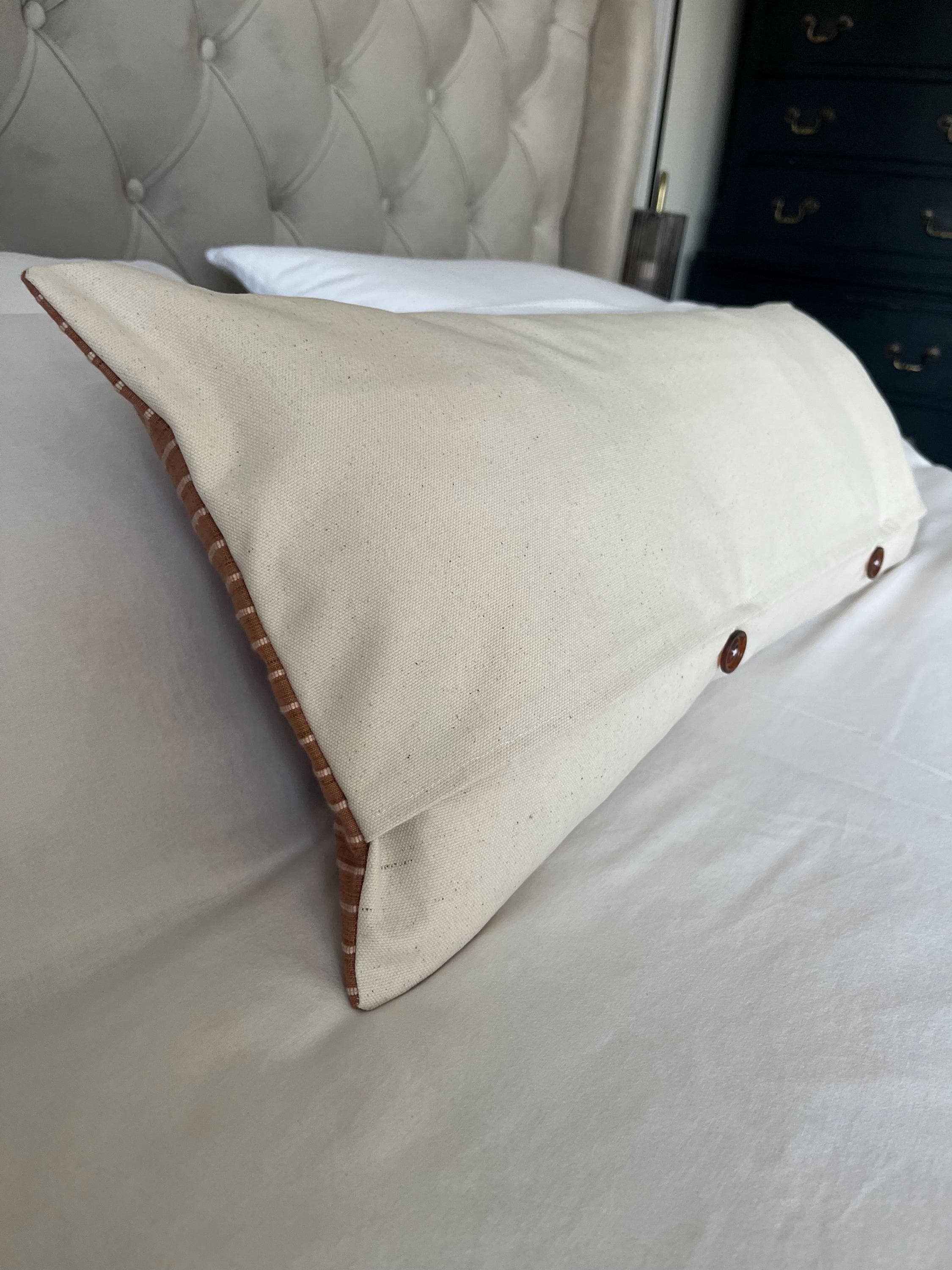 Long Terracotta bolster pillow cover: with an organic cotton envelope reverse