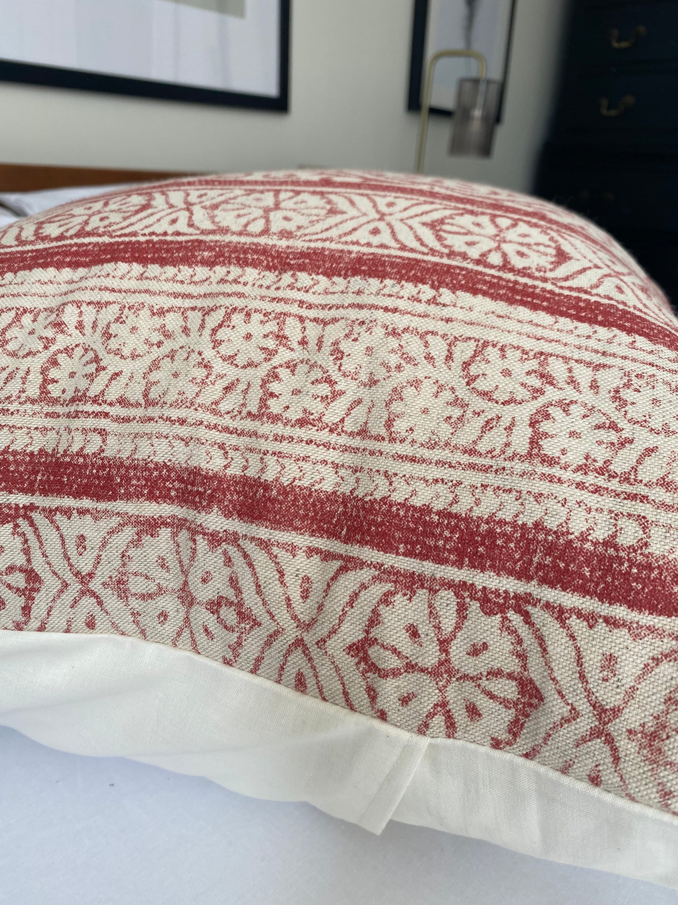 red vintage striped cushion cover, farmhouse style decoration