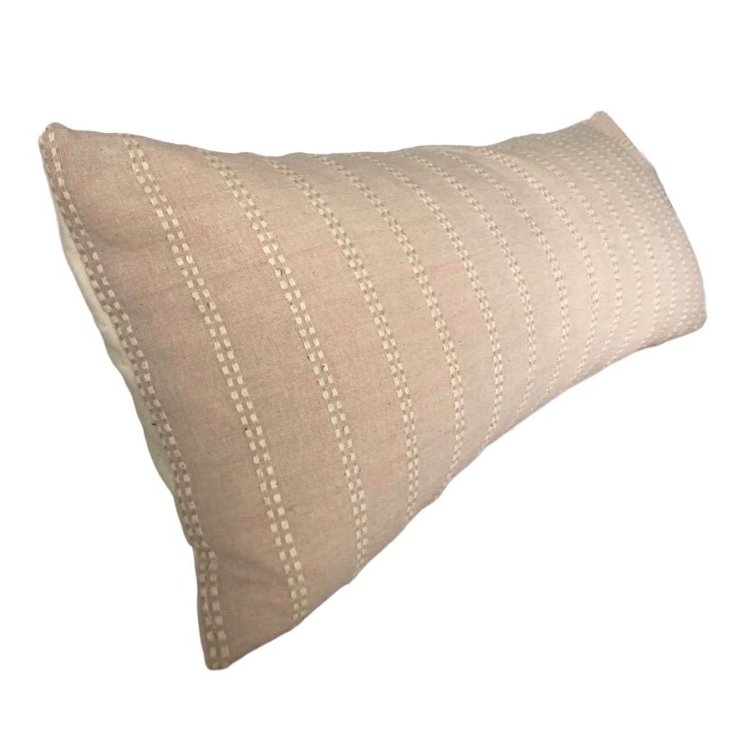 Blush Pink Bolster Pillow Cover, Neutral Stripe Organic Cotton Lumbar Cushion