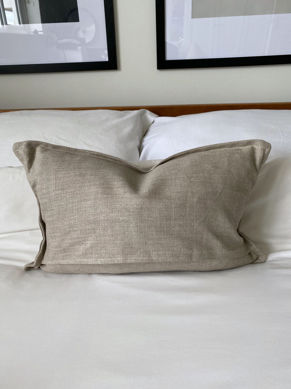 French Linen Pillow Cover: Beige Bolster, Farmhouse Cushion
