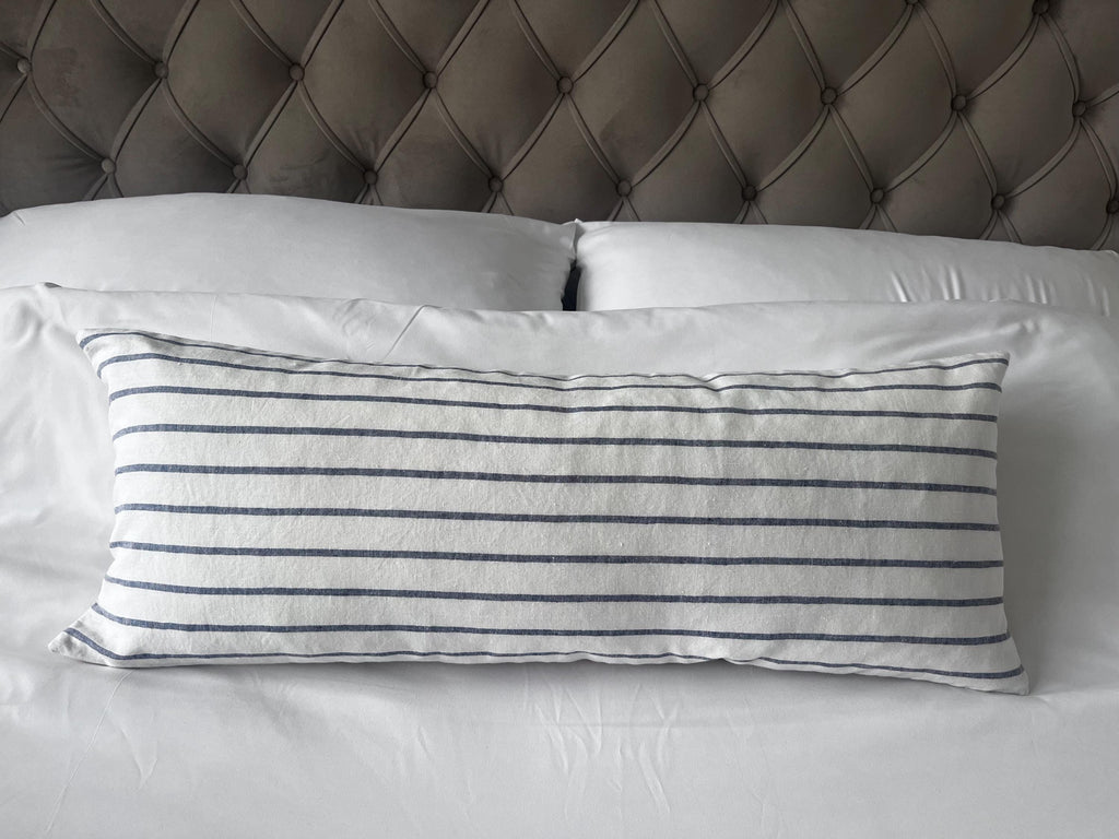 Extra long bolster pillow cover, coastal lumber cushion cover, indigo blue stripe cushions