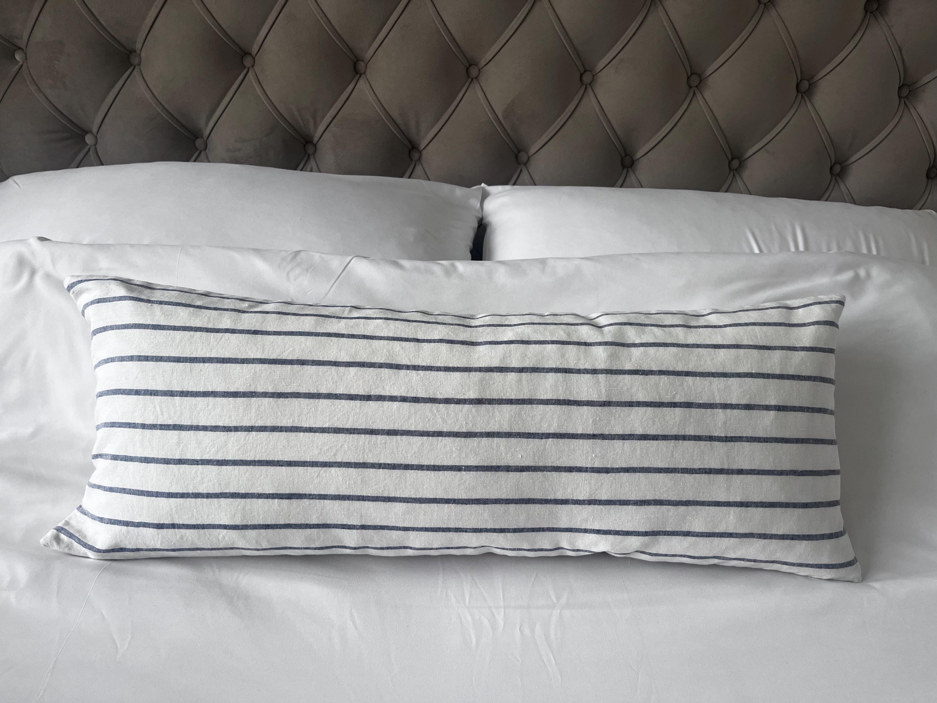 Extra long bolster pillow cover, coastal lumber cushion cover, indigo blue stripe cushions