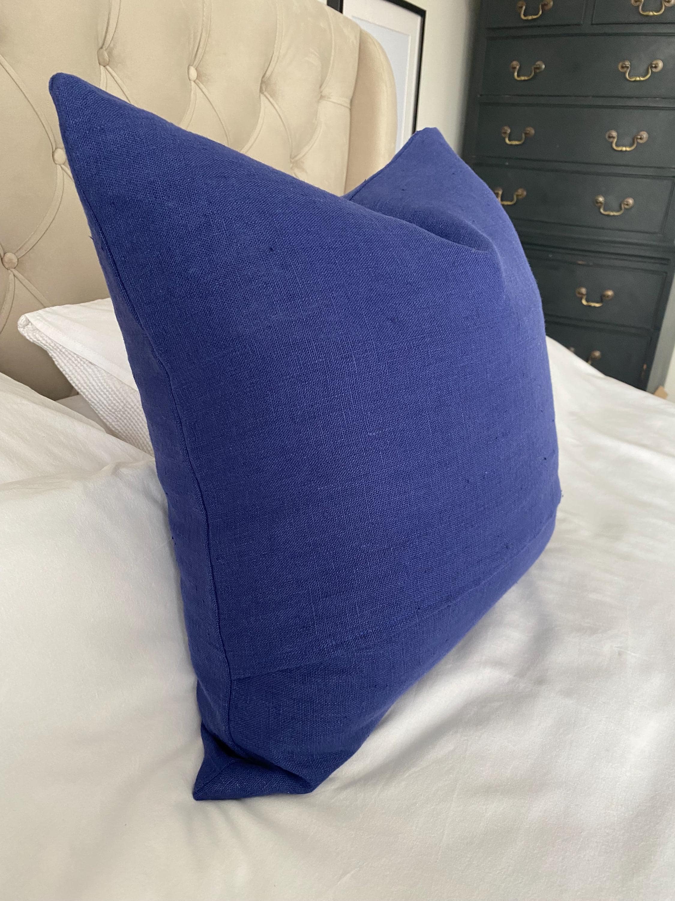 Royal Blue Linen Throw Pillow Cover, luxuary linen cushion covers with an envelope reverse