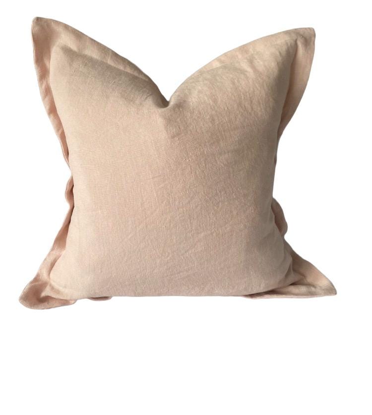 Blush Pink Linen Pillow Cover: Vintage French Farmhouse peach Cushion