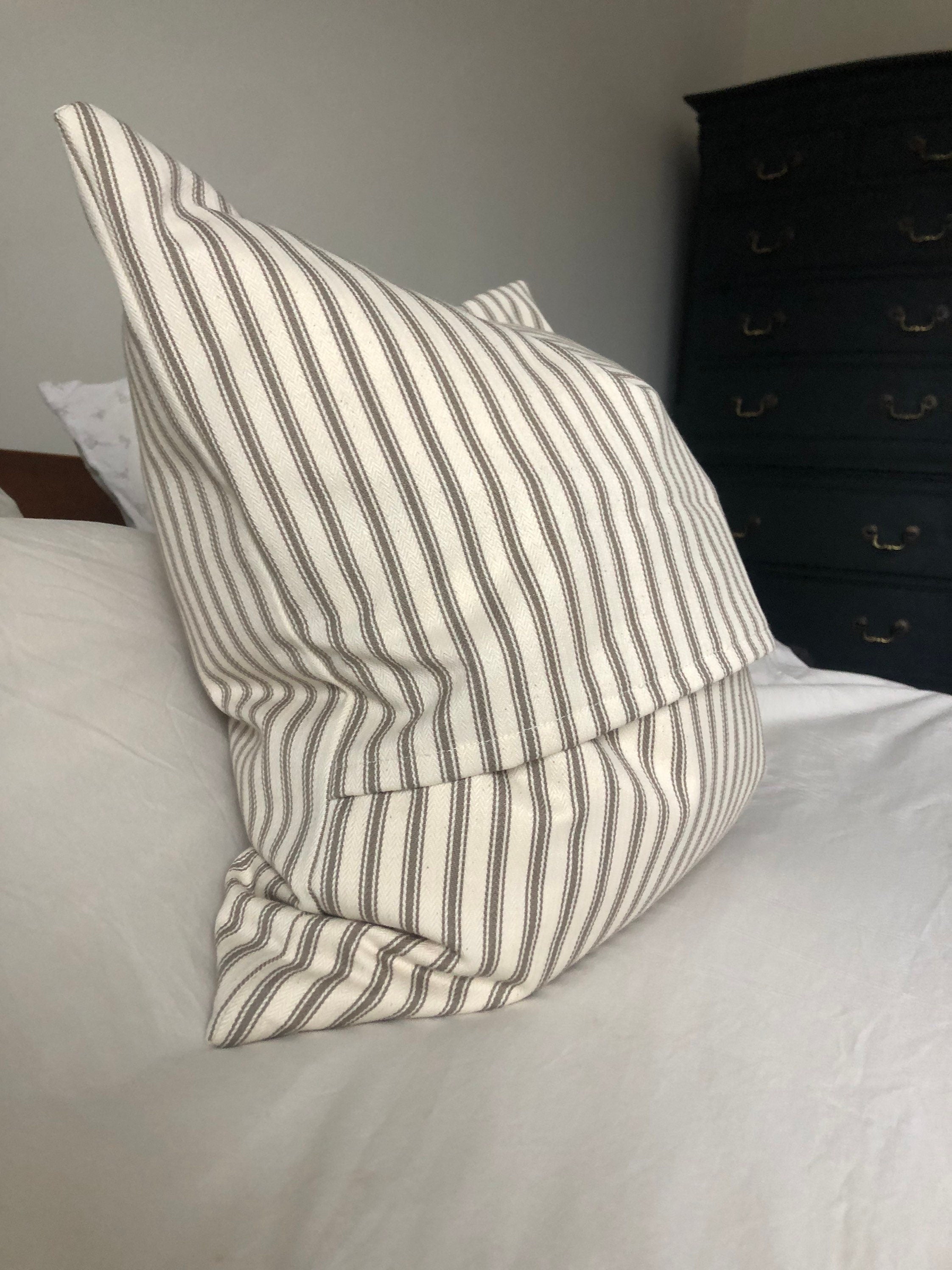 French Country Ticking Stripe Pillow Cover, Beige Vintage Farmhouse Cushion