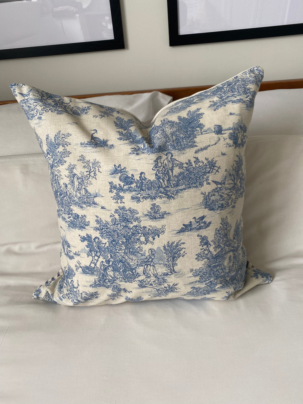 Vintage Toile de Jouy Cushion Cover: French Country Blue Striped Pillow
