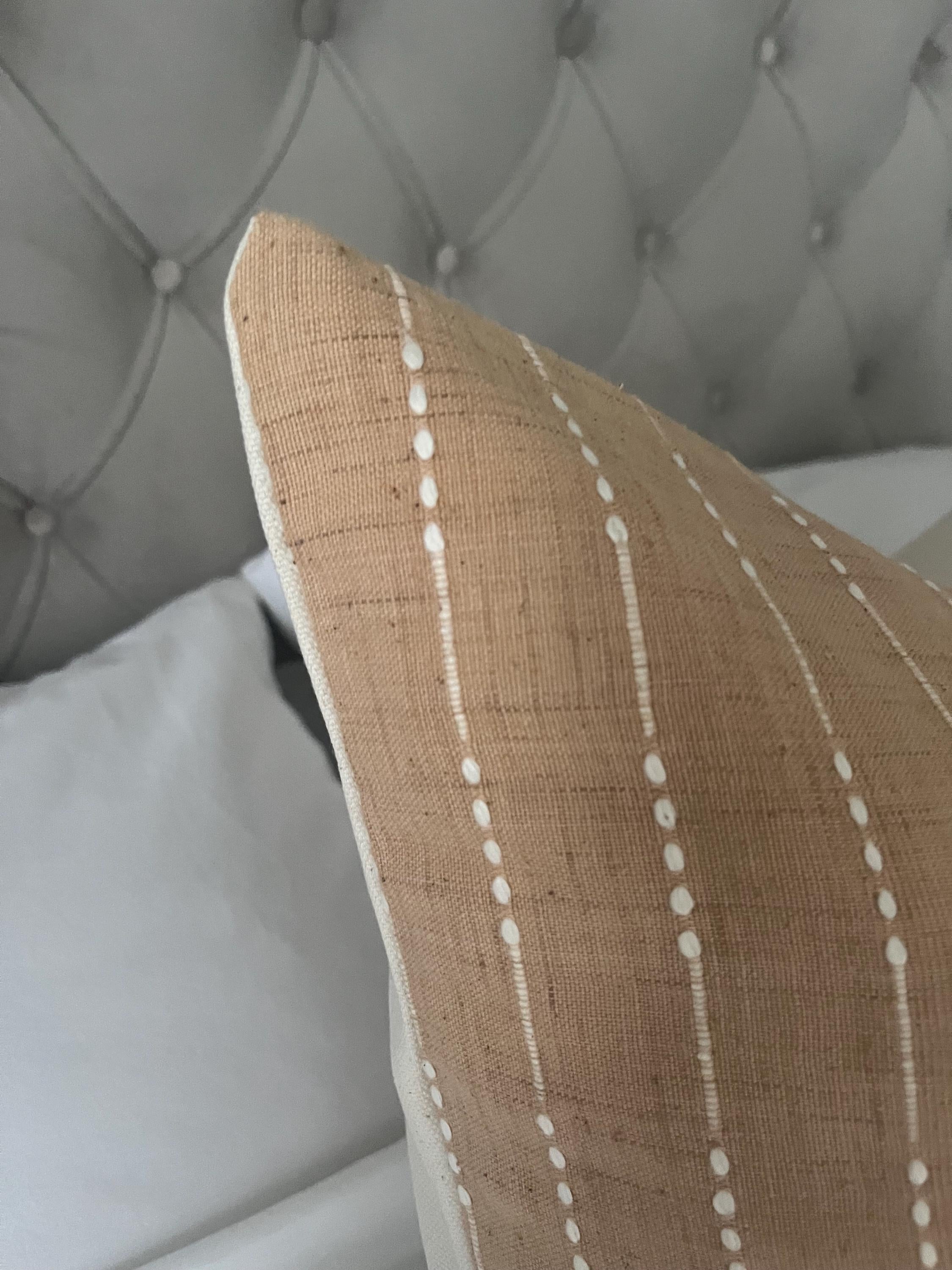 Caramel tan brown striped pillow cover: organic cotton envelope reverse
