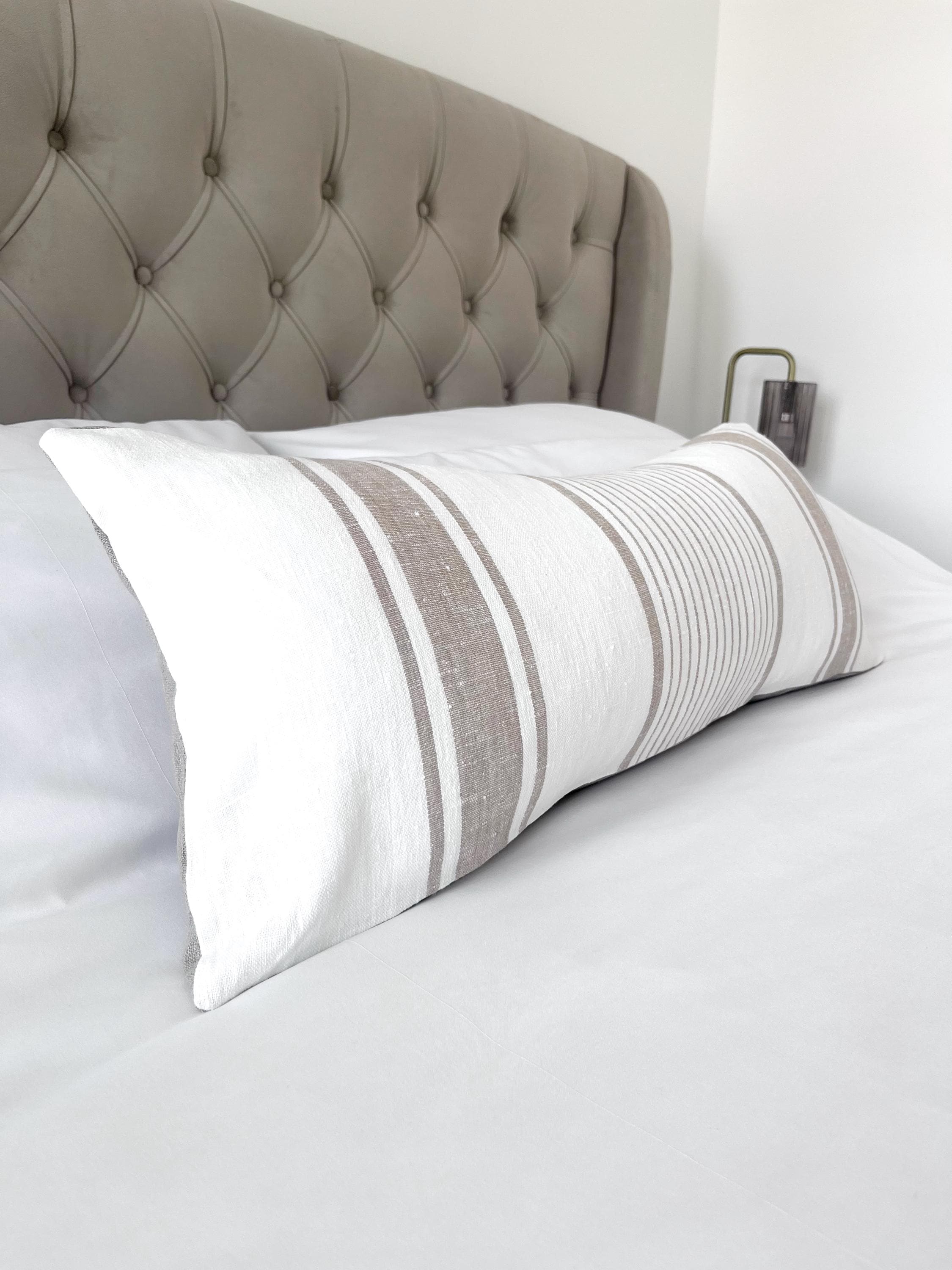 Stripe Linen Bolster Pillow Cover: Extra Long Lumbar Cushion, Boho Home Decor