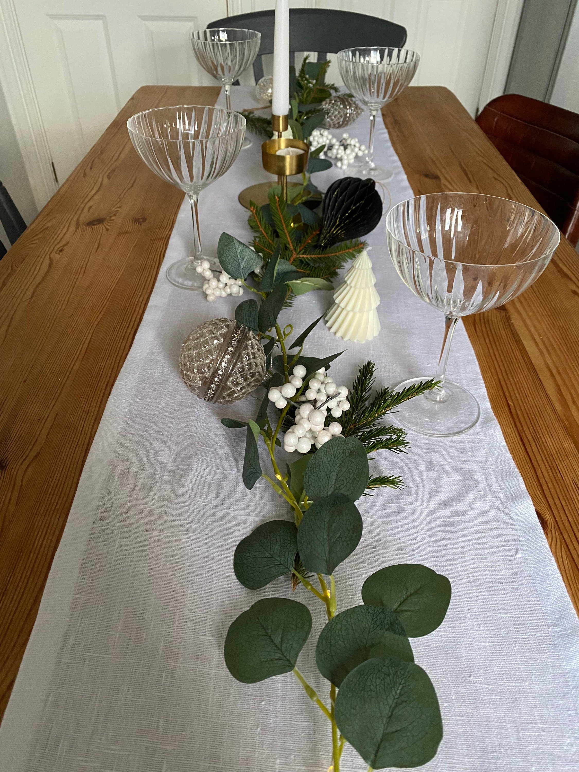 Handmade White Linen Table Runner: Scandinavian Nordic Decor, table linen