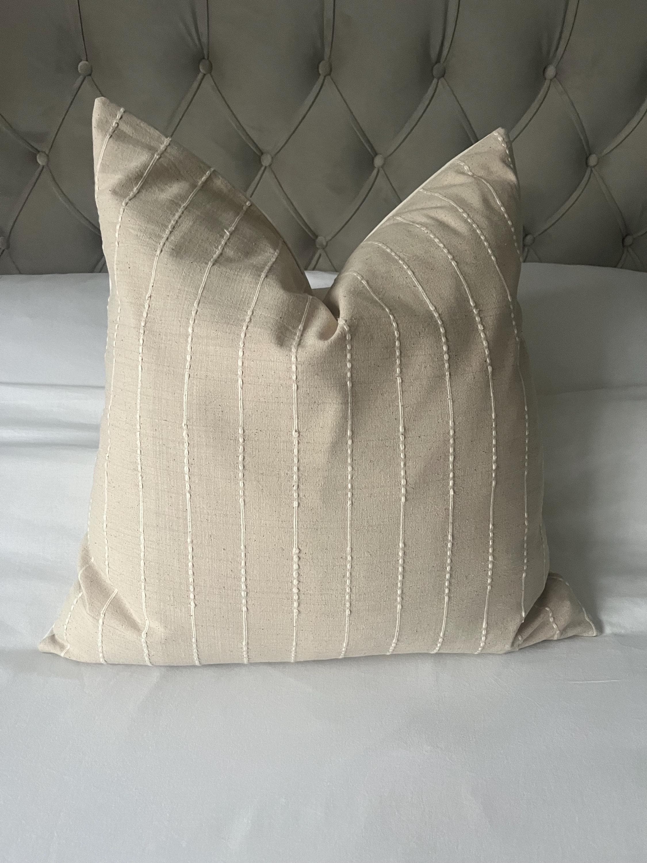 Light beige striped pillow cover, Sandy brown throw cushions, taupe cushion covers