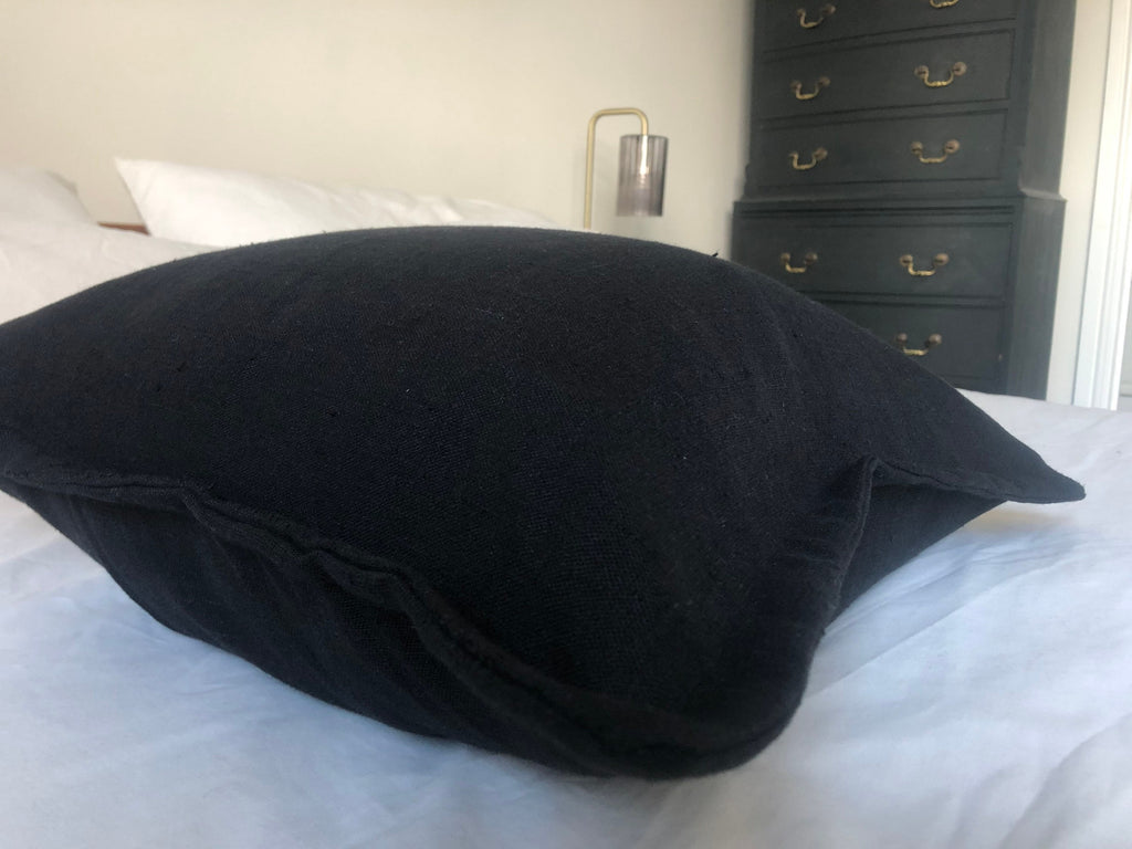 Black Linen Pillow Cover, Oxford Edging, maximalist home decor
