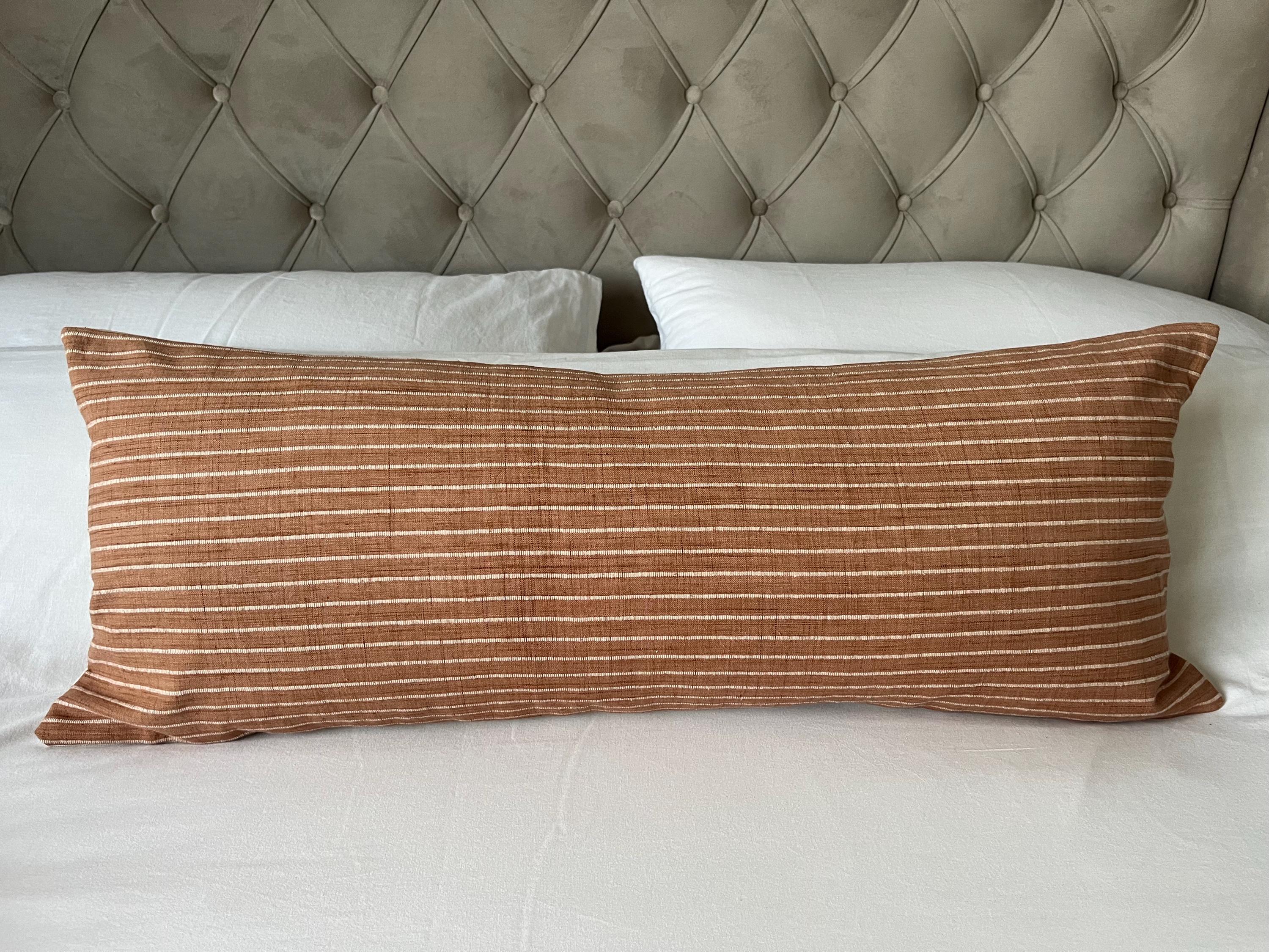 Long Terracotta bolster pillow cover: with an organic cotton envelope reverse