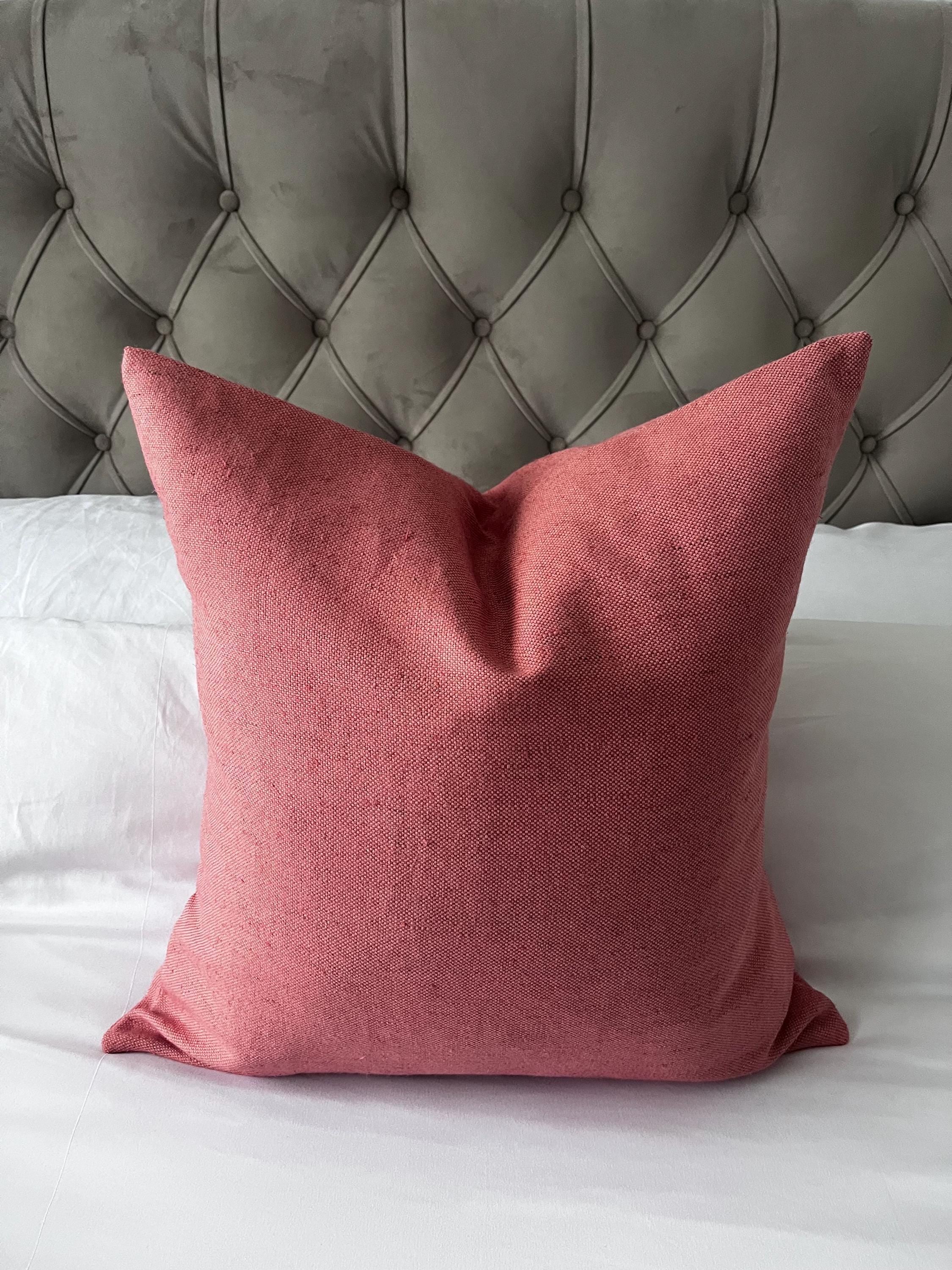 Coral Pink Linen Pillow Cover, European Flax Cushion