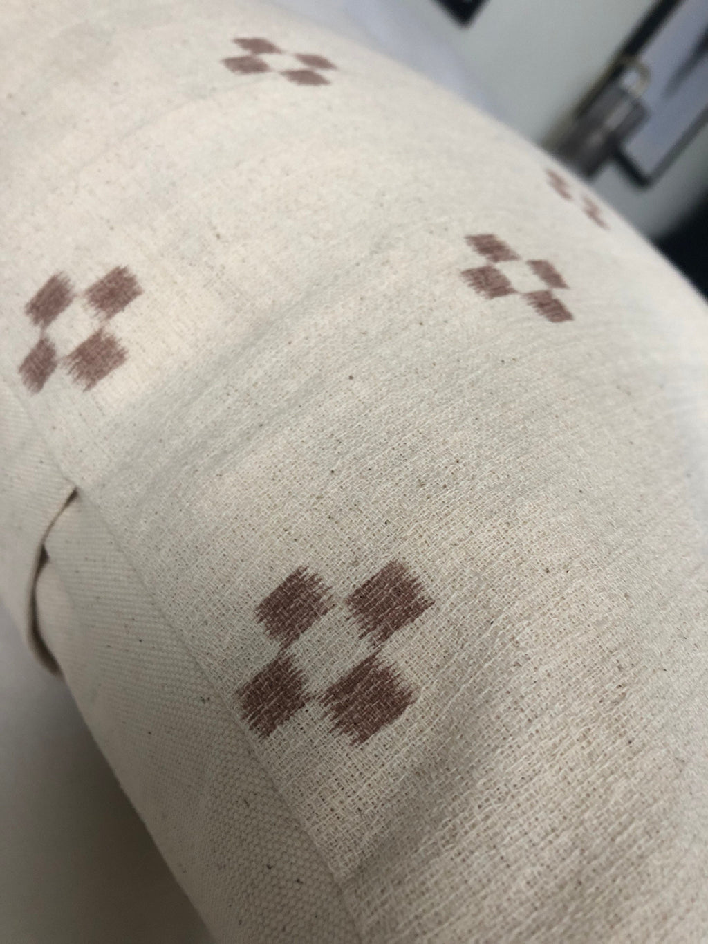 Beige Woven Cotton Pillow Cover, Sandy Brown Geometric Pattern