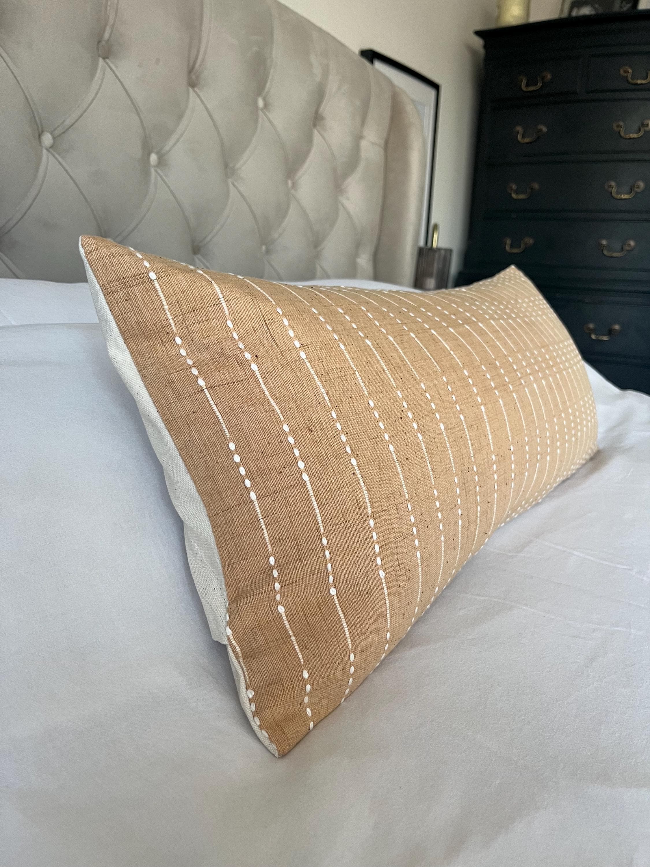 pale tan long lumbar cushion cover, this caramel pillow comes with an envelope reverse