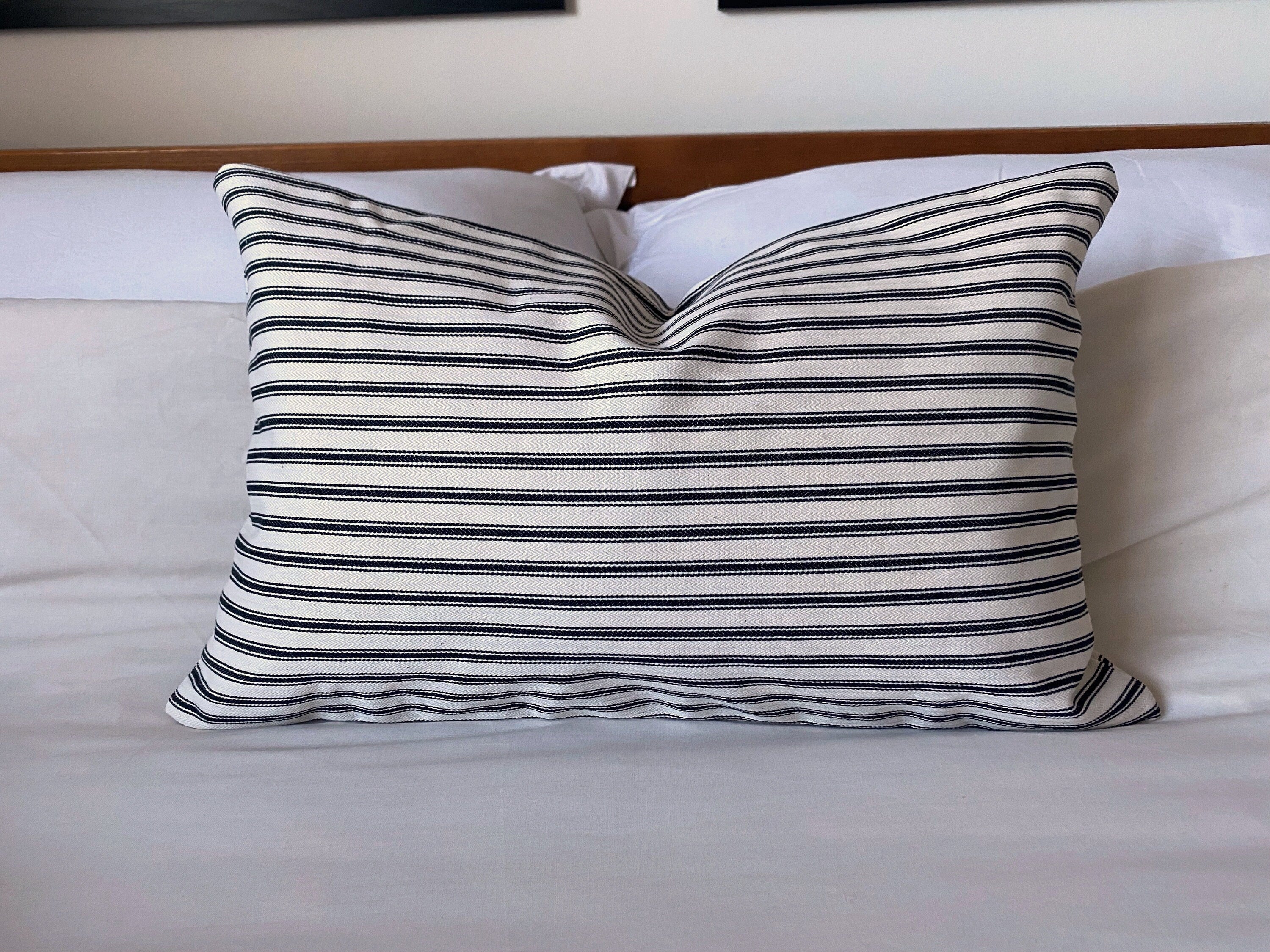 black ticking stripe bolster pillow cover, French vintage decor