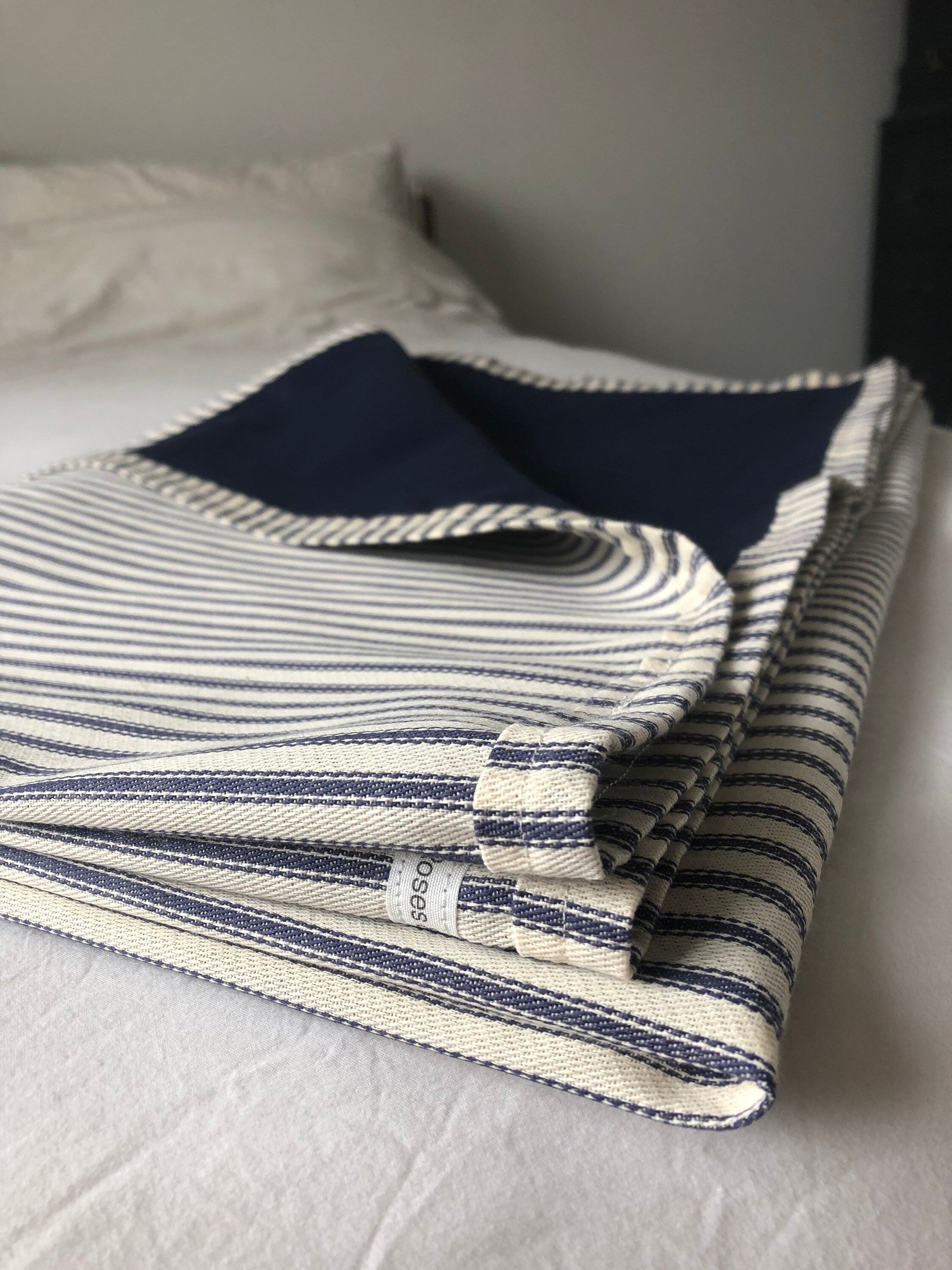 Navy Blue Ticking Stripe Throw Blanket – coastal home decor