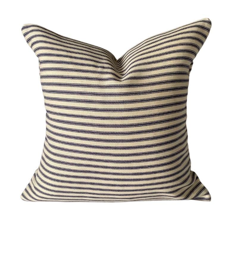 Blue Stripe Ticking Pillow Cover: Coastal Nautical Decor