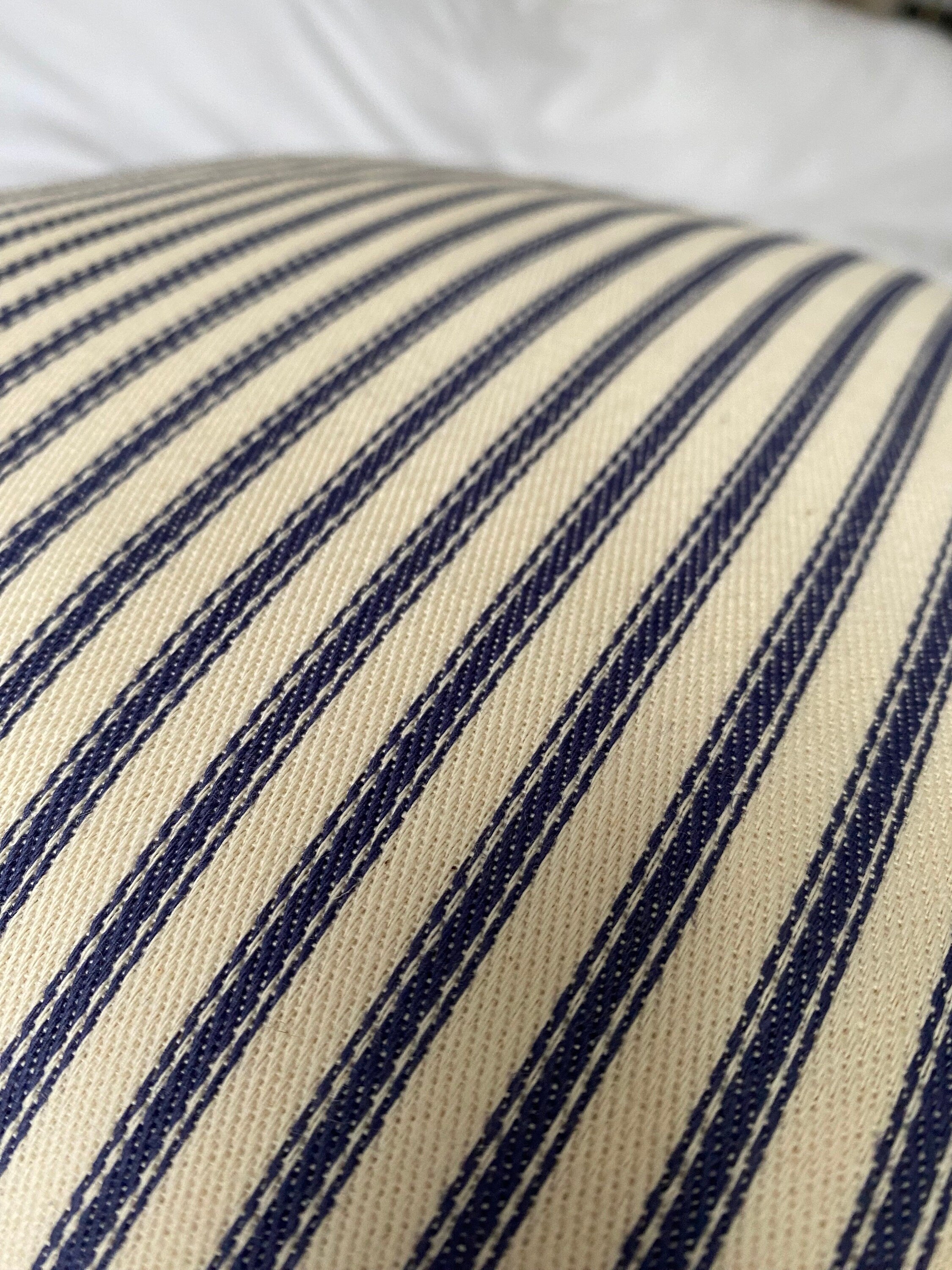 Blue Striped Ticking Cushion Cover: Handmade Nautical Pillow