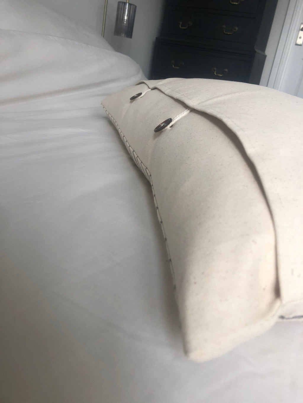 Striped tan Bolster Pillow Cover, Neutral Woven Cotton Lumber Cushion