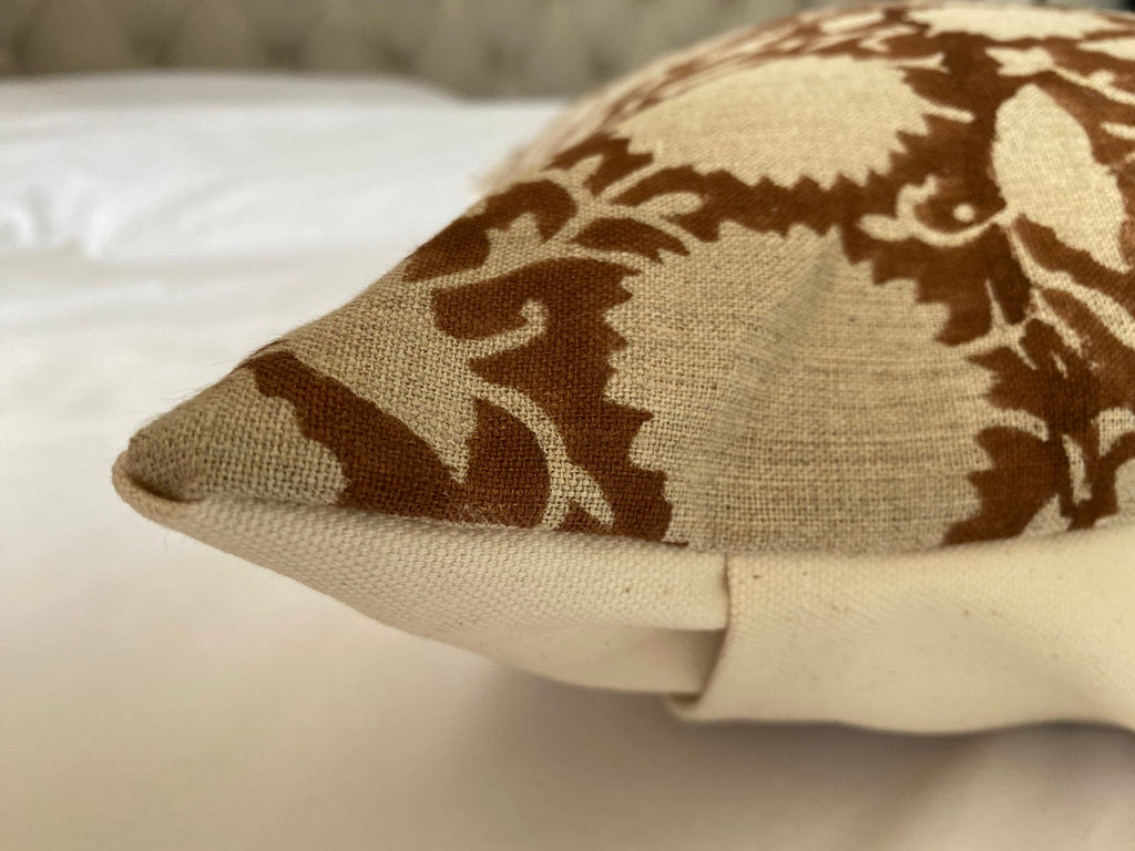 Brown block print bolster pillow cover, neutral home decor
