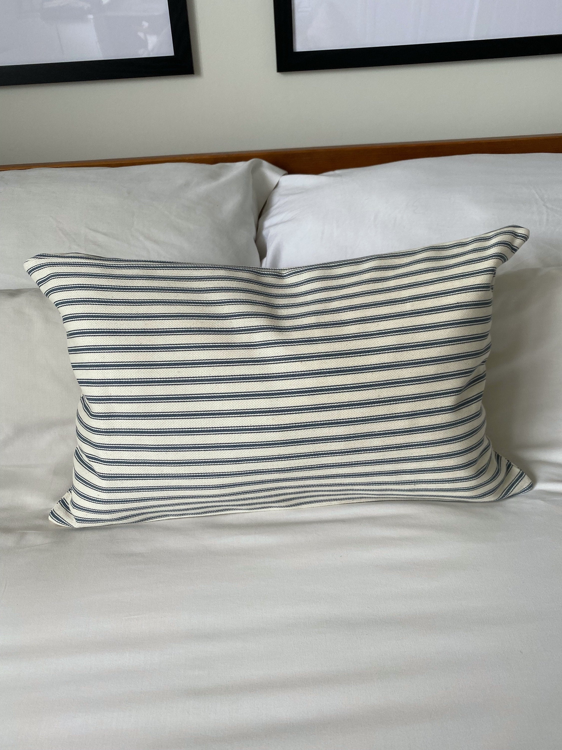 Farmhouse cushion covers, teal bolster cushion cover, stripe ticking pillows