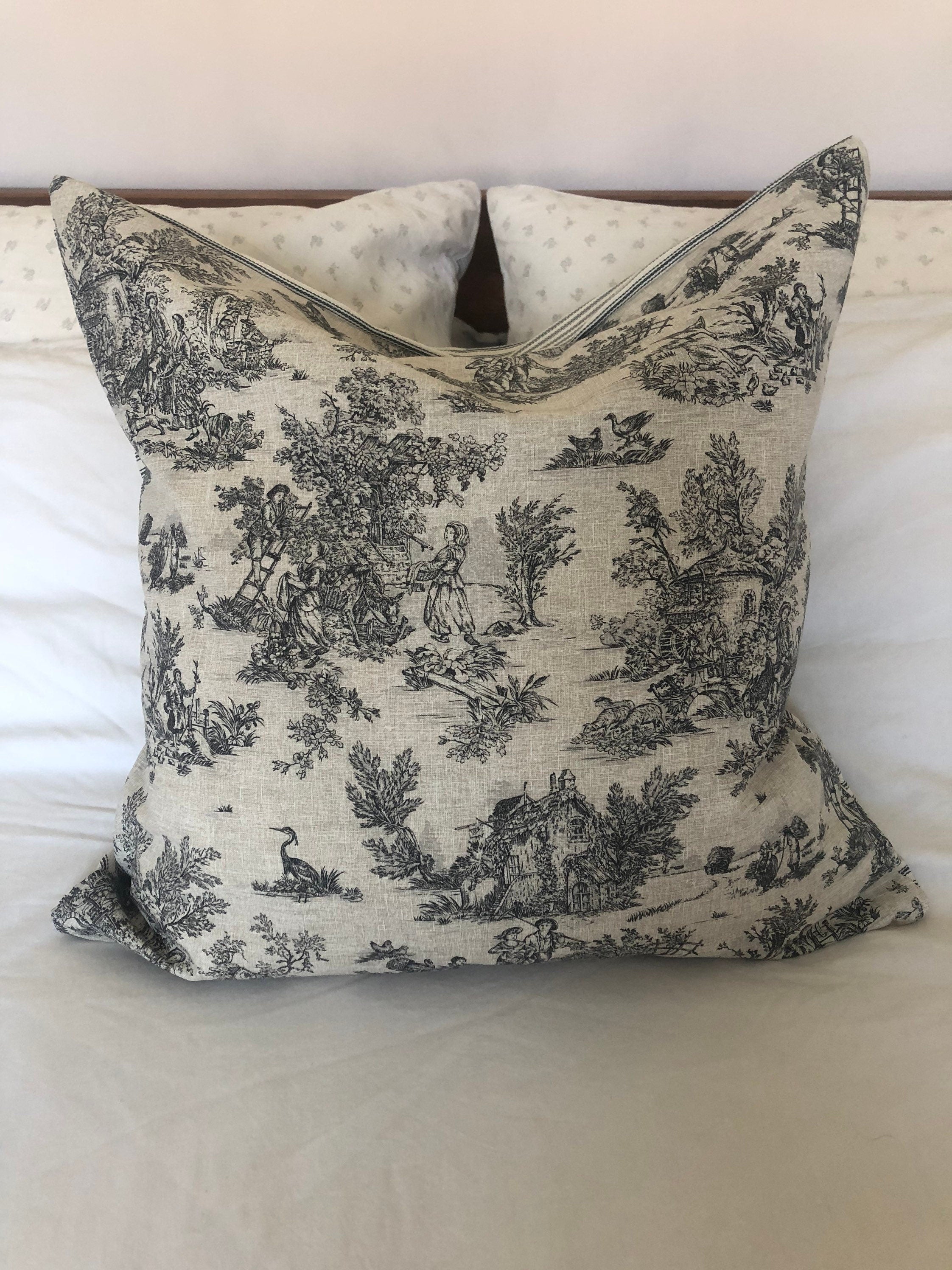 anthracite grey toile cushion covers, french farmhouse home decor
