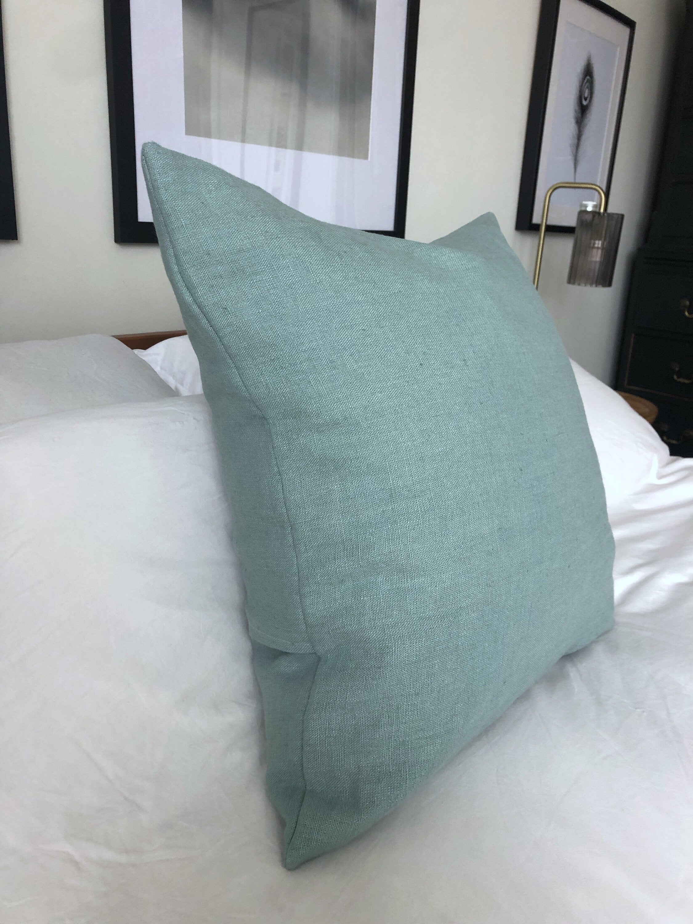 Mint Green Linen Cushion Cover: French Vintage Style Pillow