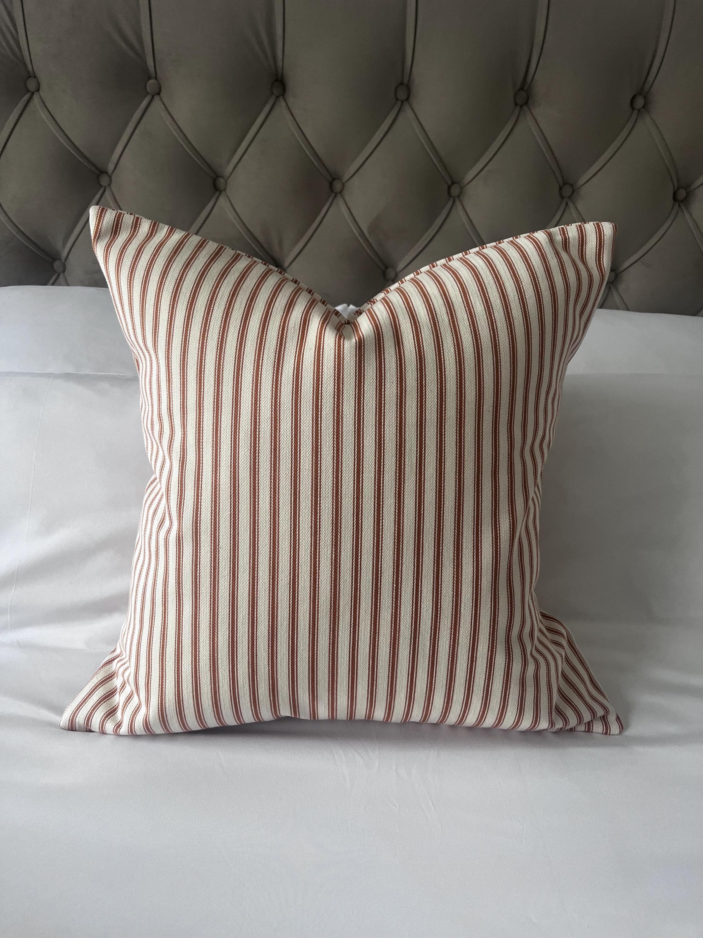 Burnt Orange Stripe Pillow Cover, French Country Cushion, Farmhouse Decor