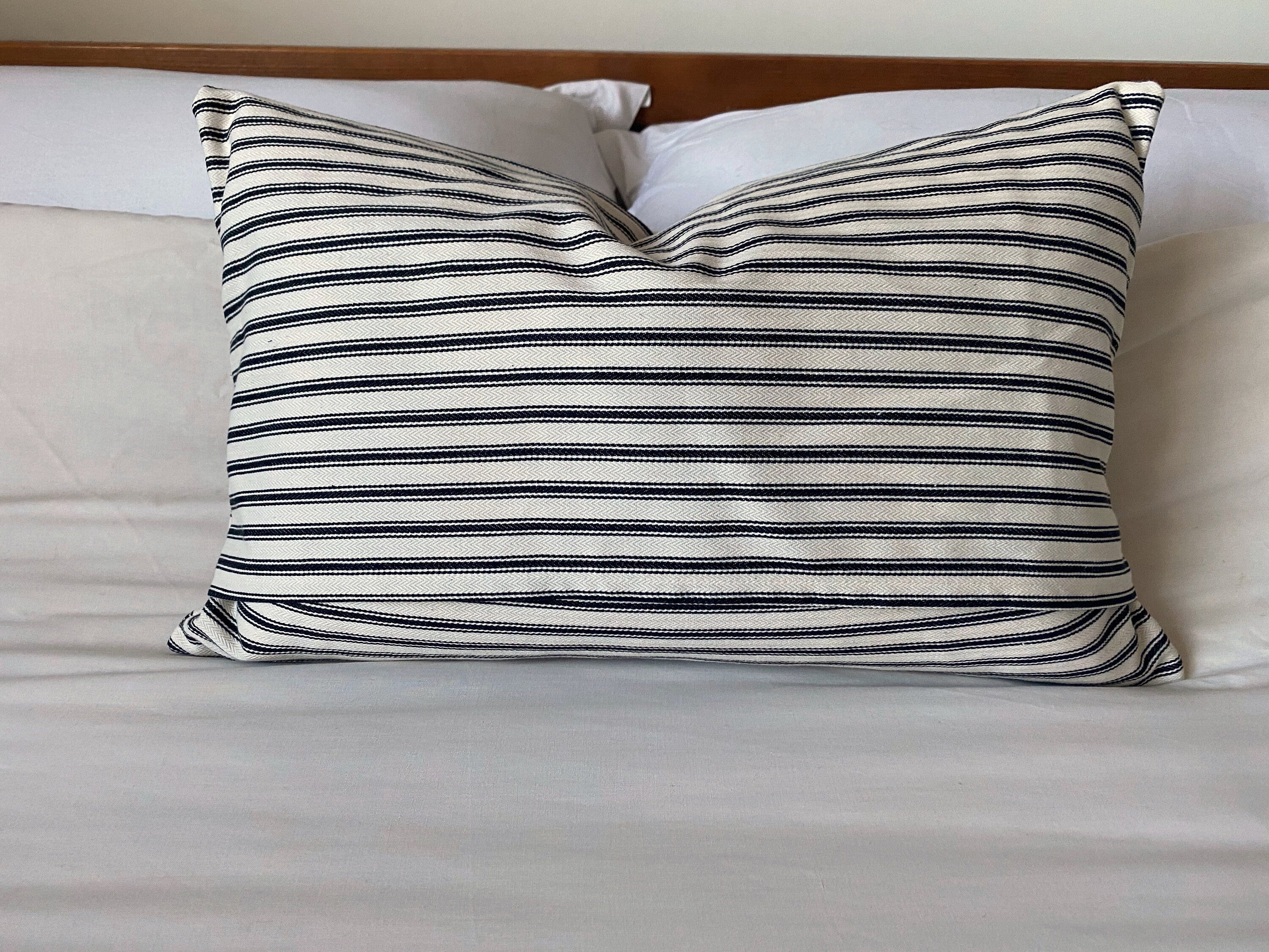 black ticking stripe bolster pillow cover, French vintage decor