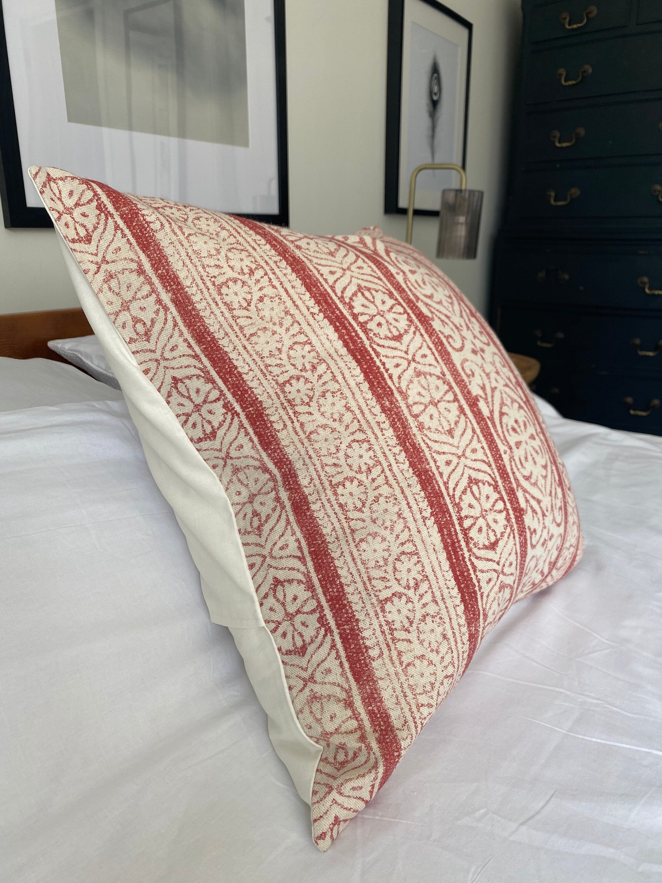 red vintage striped cushion cover, farmhouse style decoration