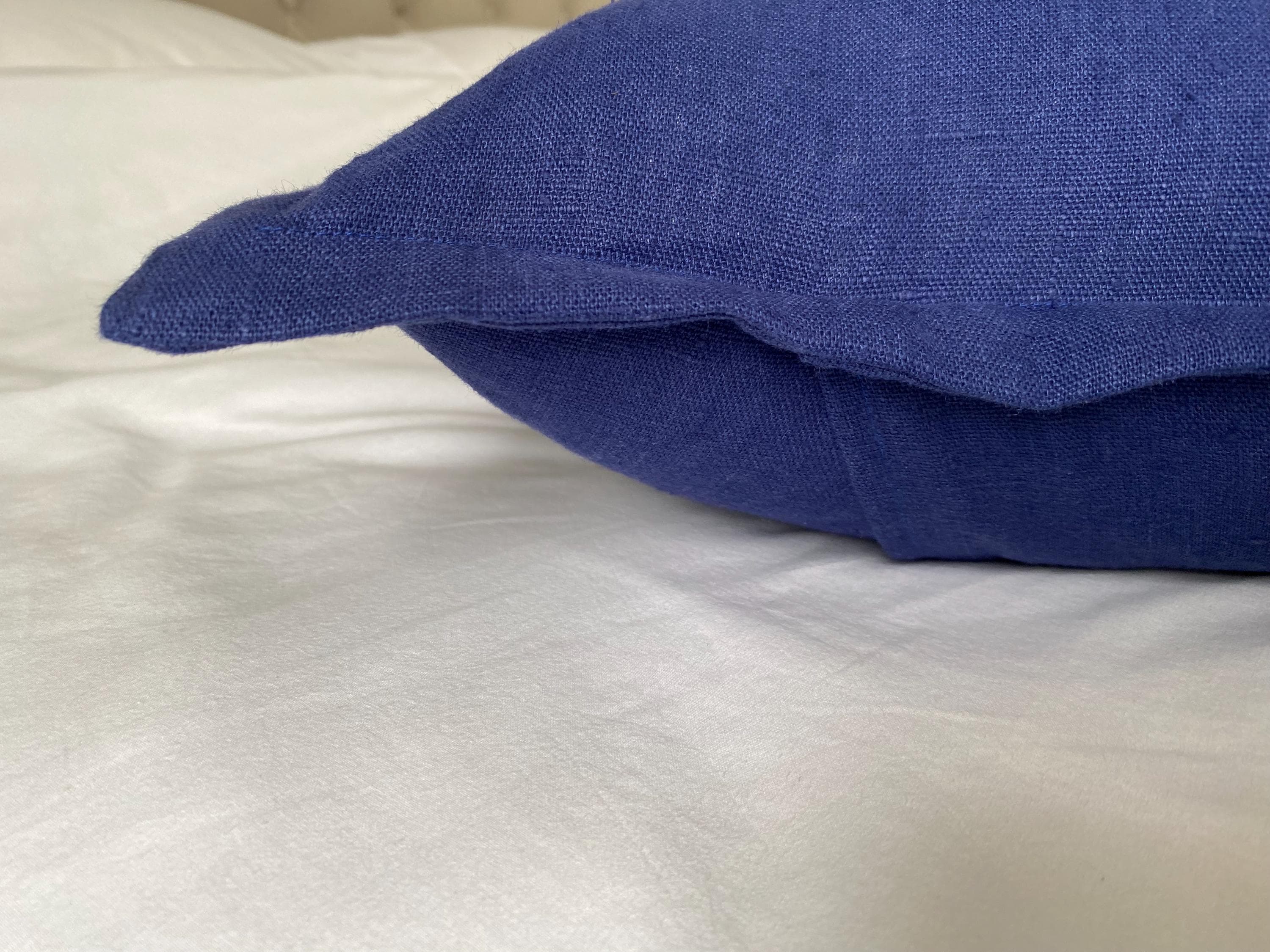 Royal Blue Linen Pillow Cover: French Country Flange Cushion