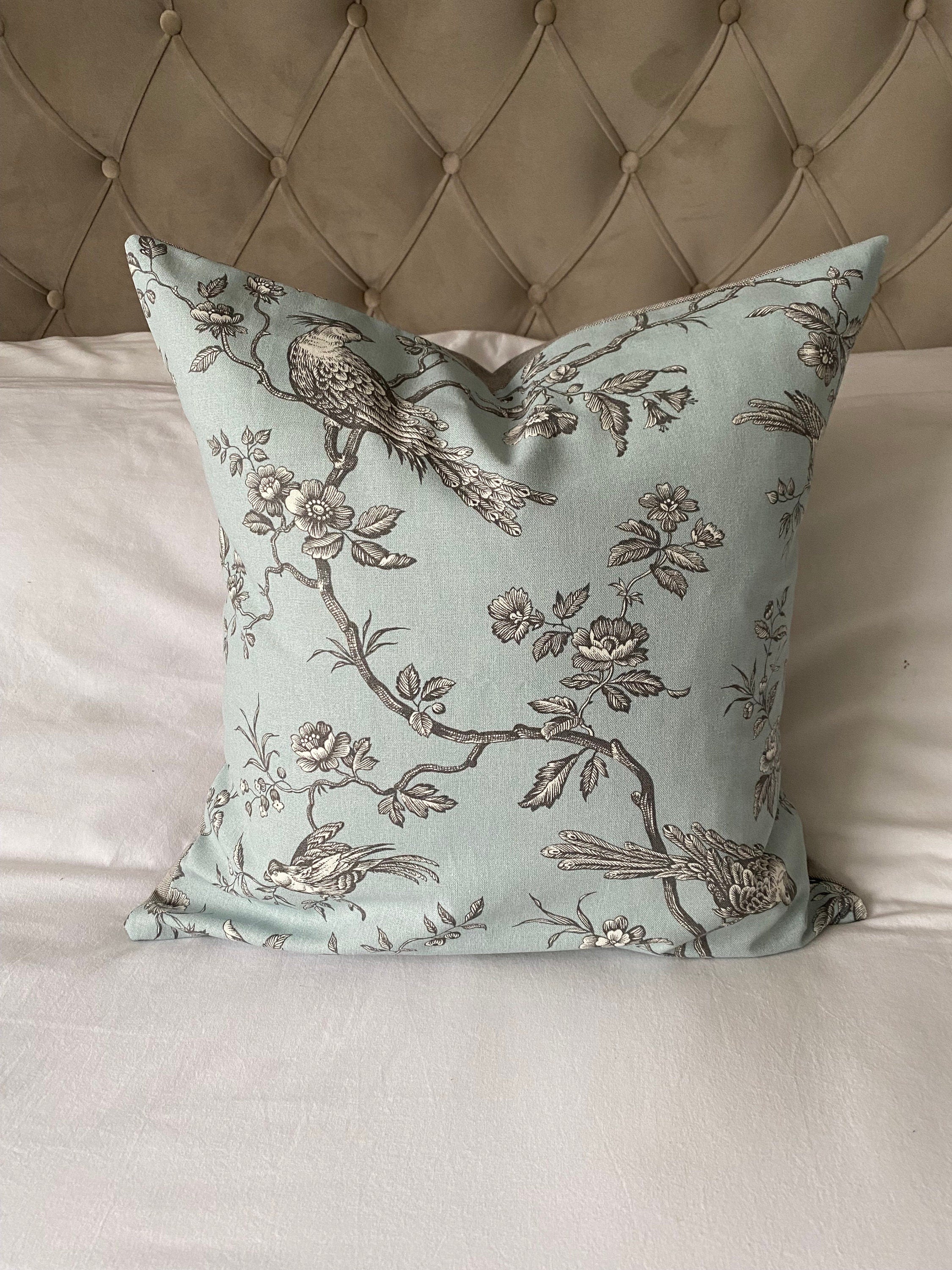Duck Egg Blue Toile de Jouy Cushion Cover, French Vintage Decor