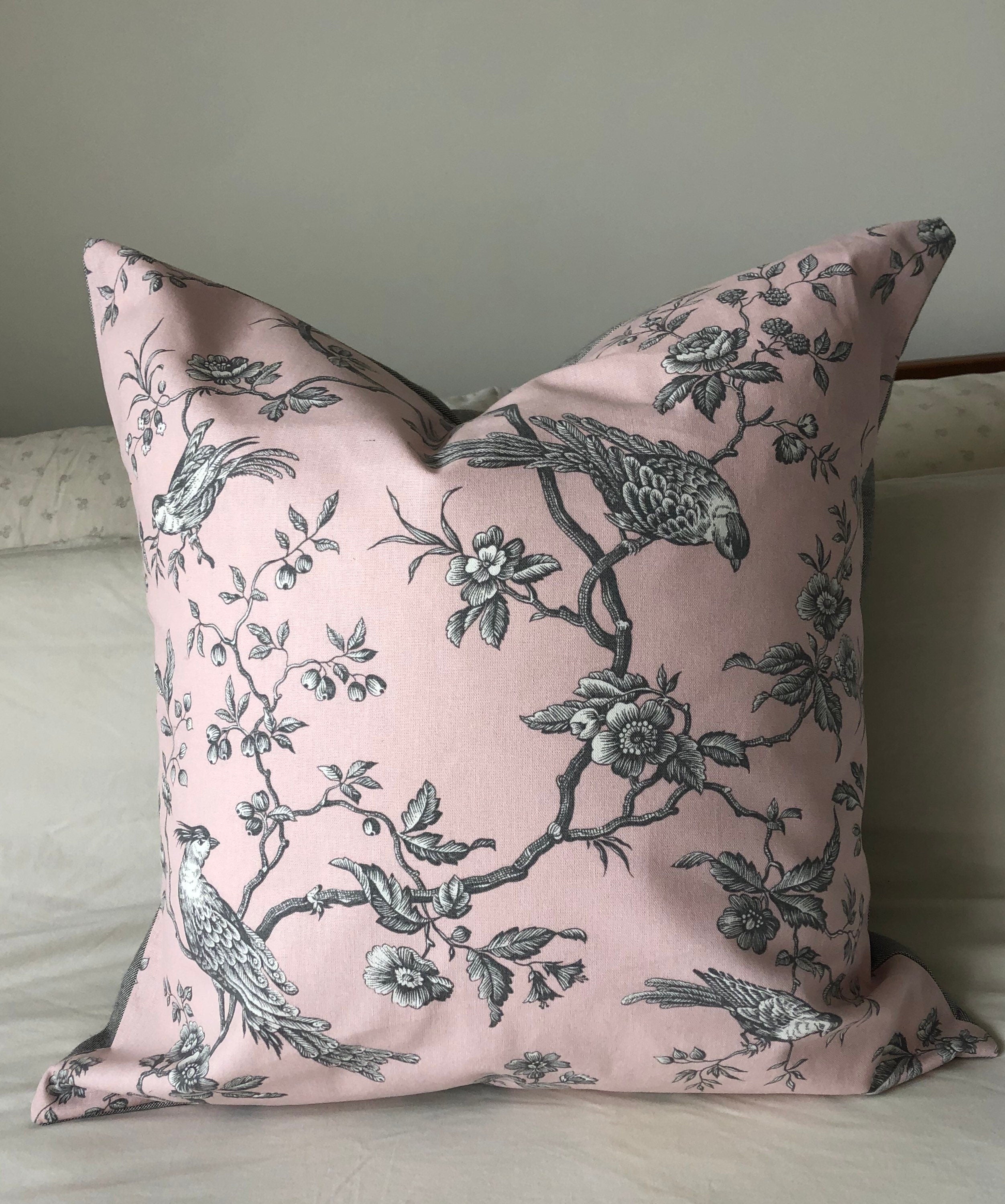 Pink Toile de Jouy Pillow Cover – French Vintage Style Cushion